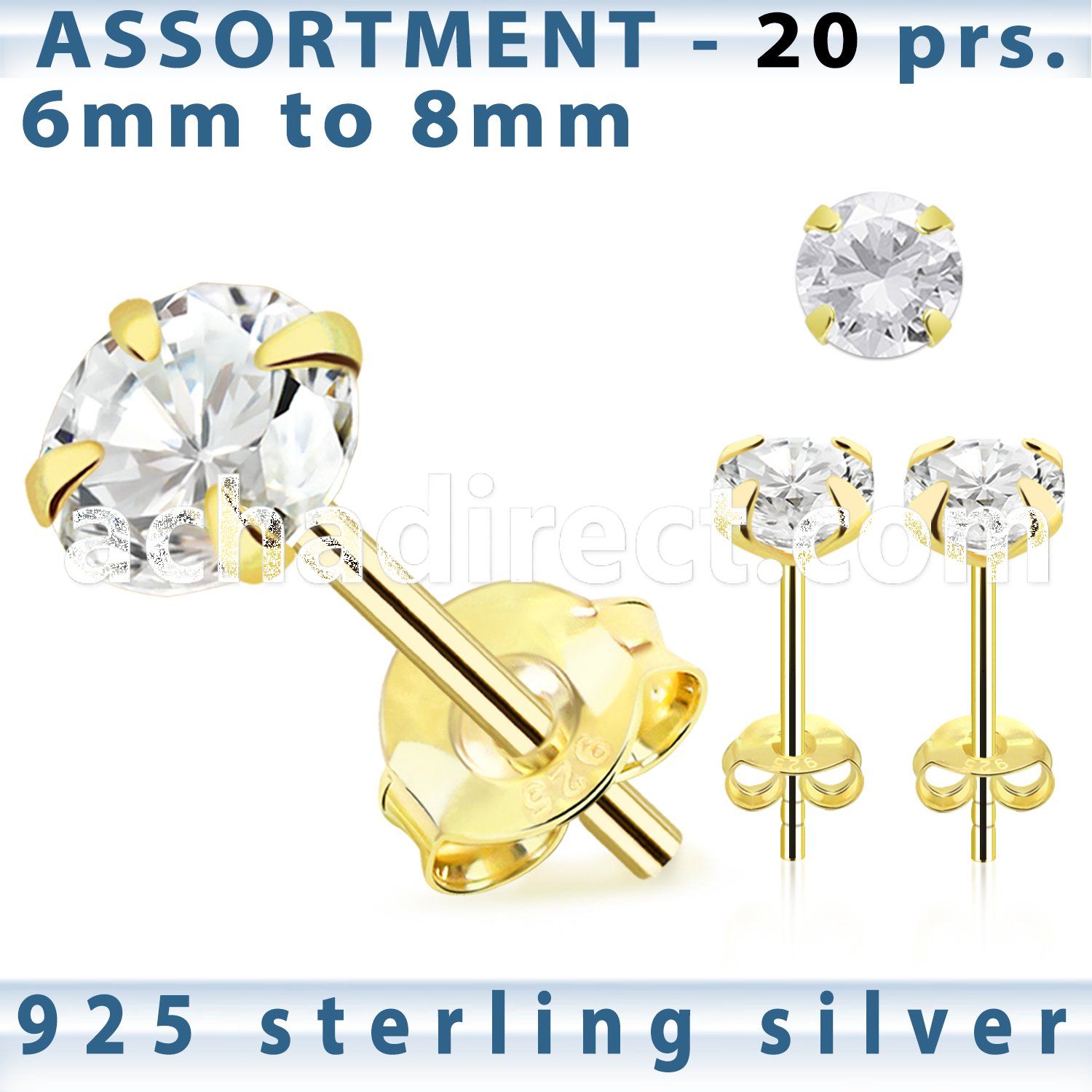 blk266m 18k gold plated silver ear stud with round cz
