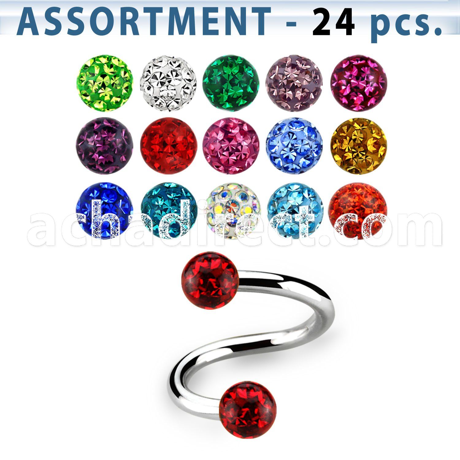 blk284 316l eyebrow lip spiral w 3mm ferido ball w resin