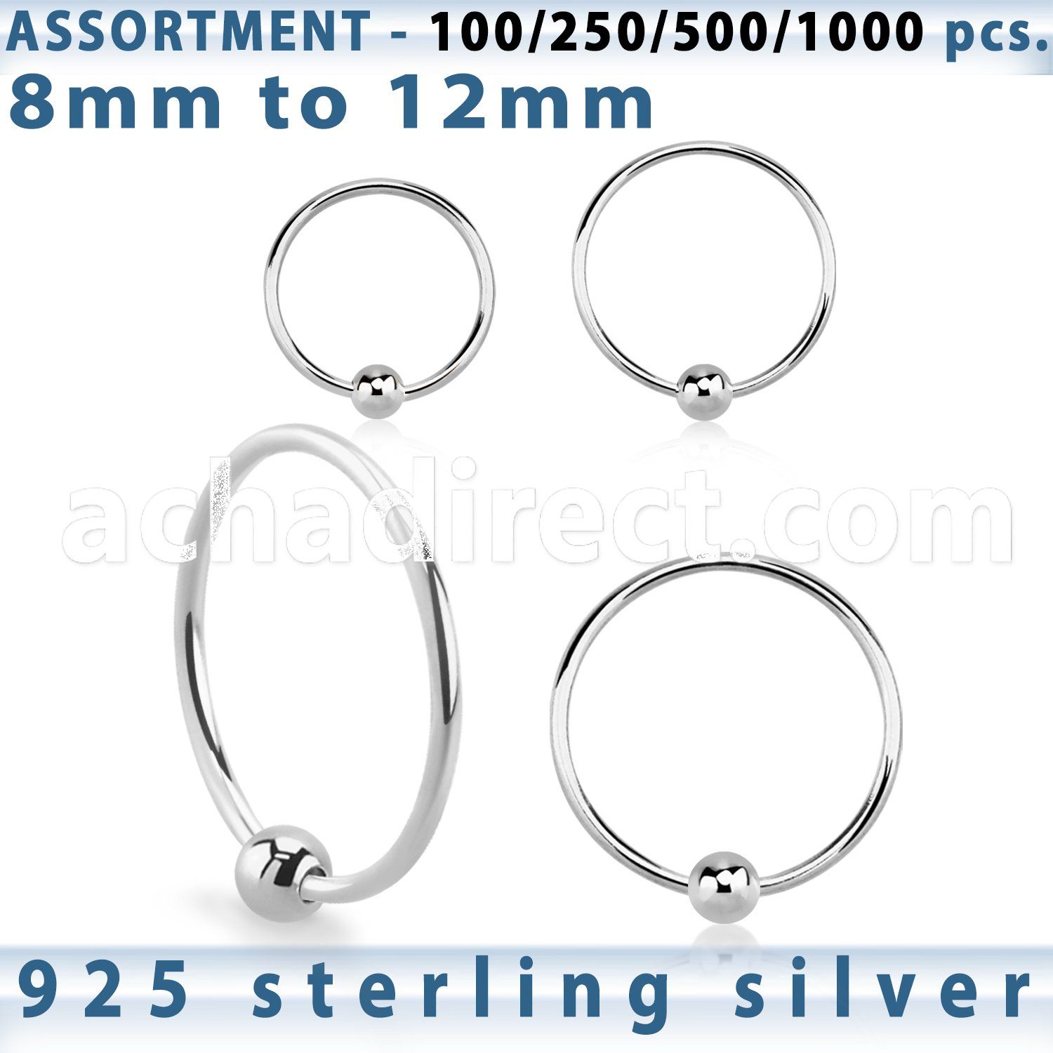 blk290 bulk of silver nose hoops with ball w diameter 8 12mm