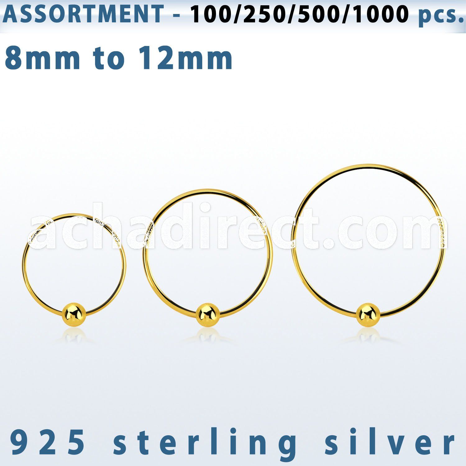 blk292 bulk of 18k gold plated silver nose hoops with ball