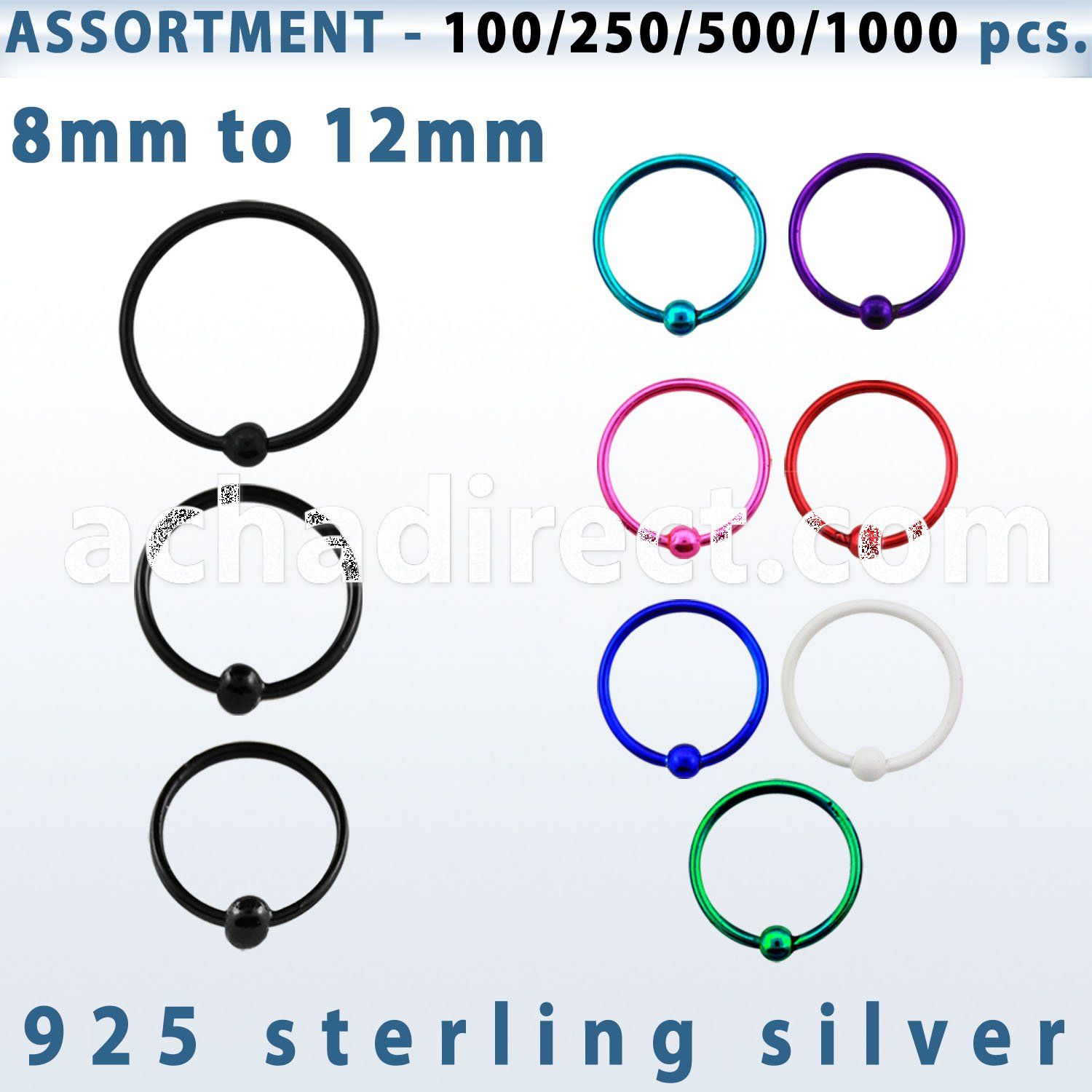 blk294 bulk of color plated sterling silver nose hoop with ball