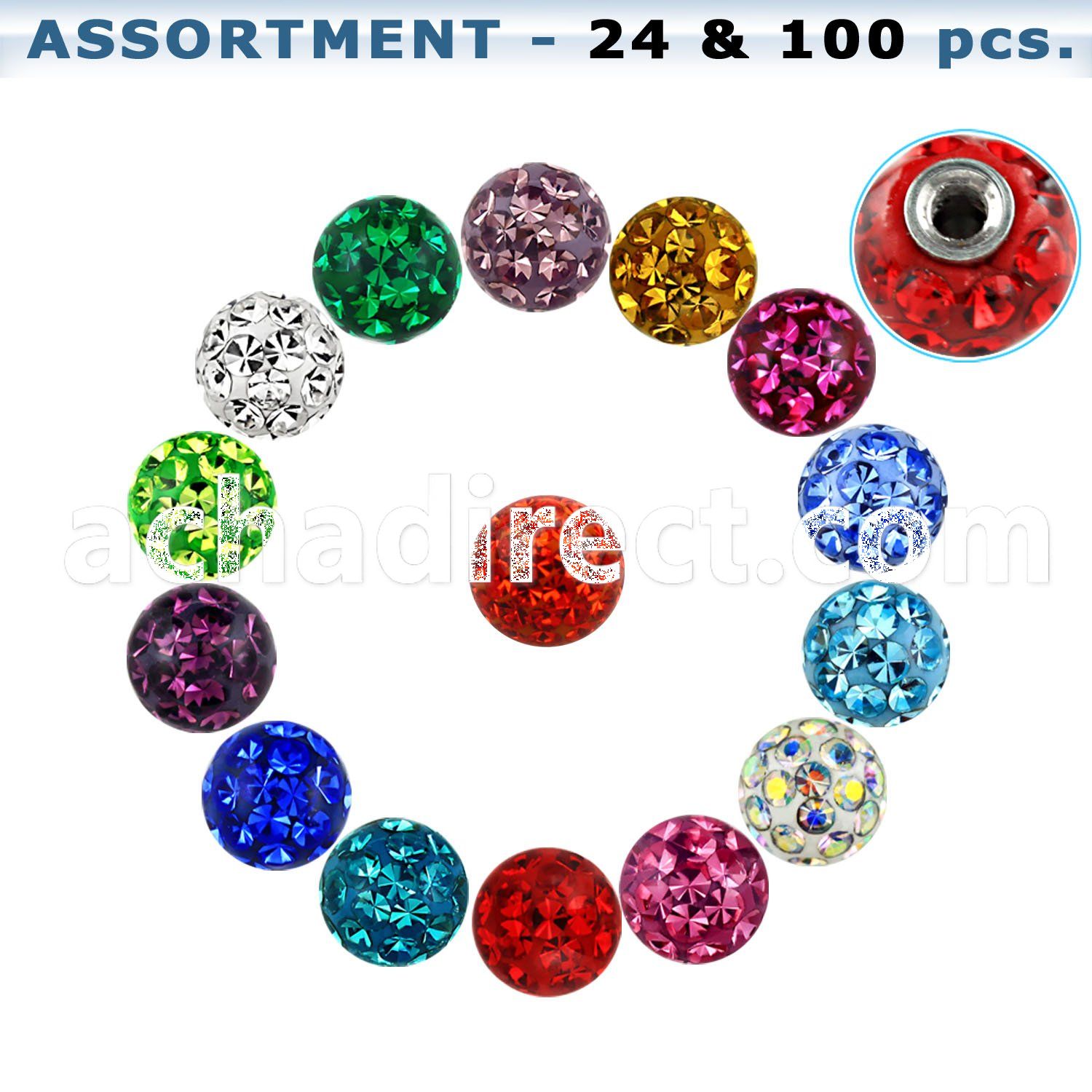 blk315 4mm multi crystal ball with 1 2mm thread with resin