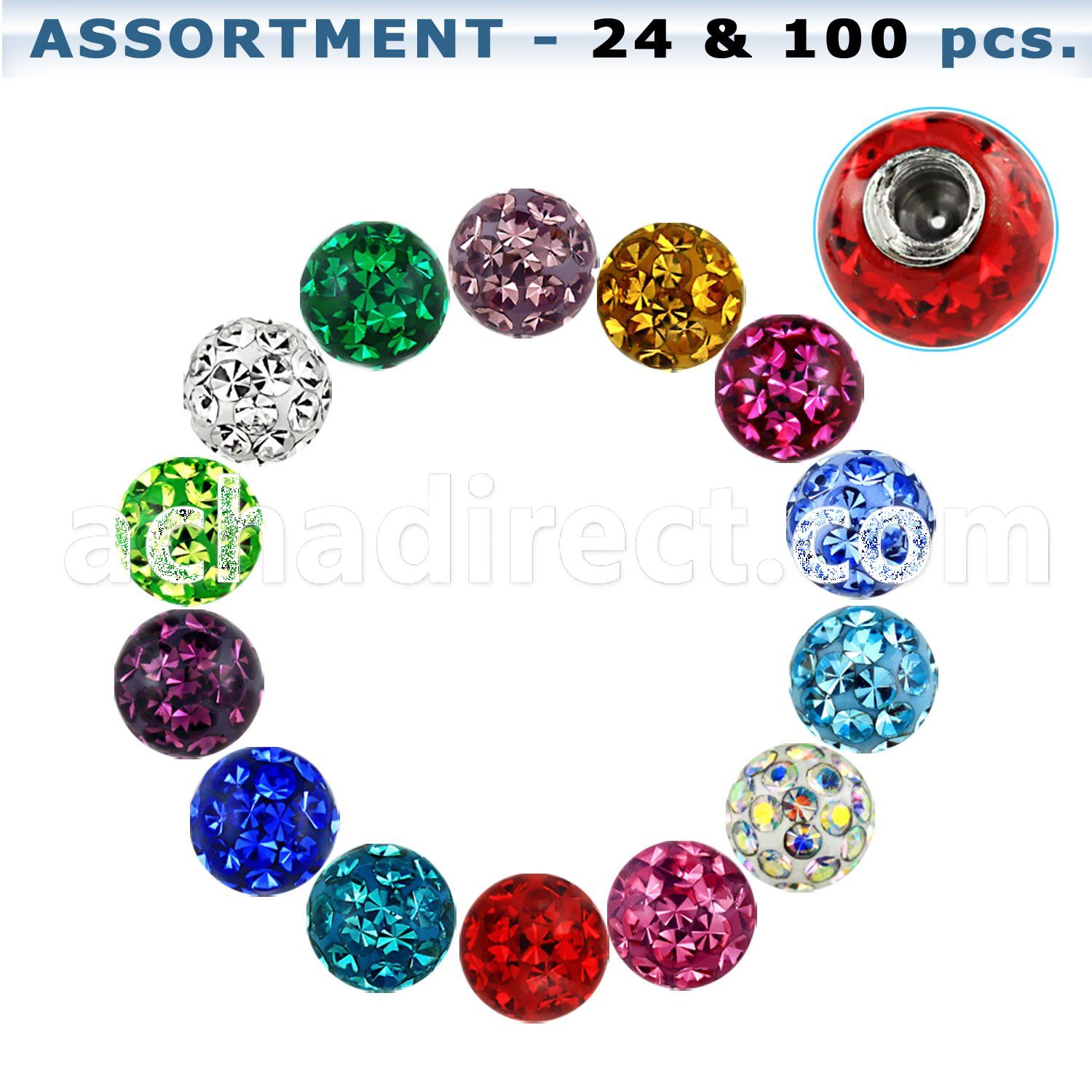 blk316 4mm multi crystal ball with 1 6mm thread with resin