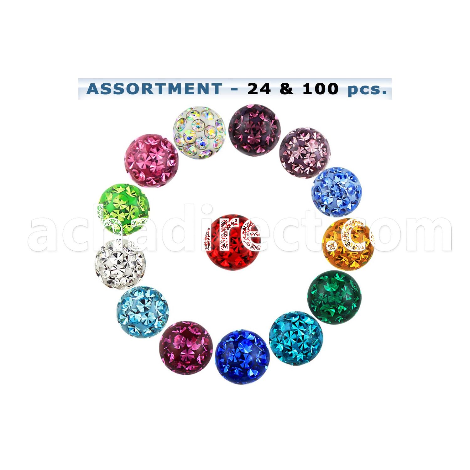 blk318 6mm multi crystal balls with threading and resin cover