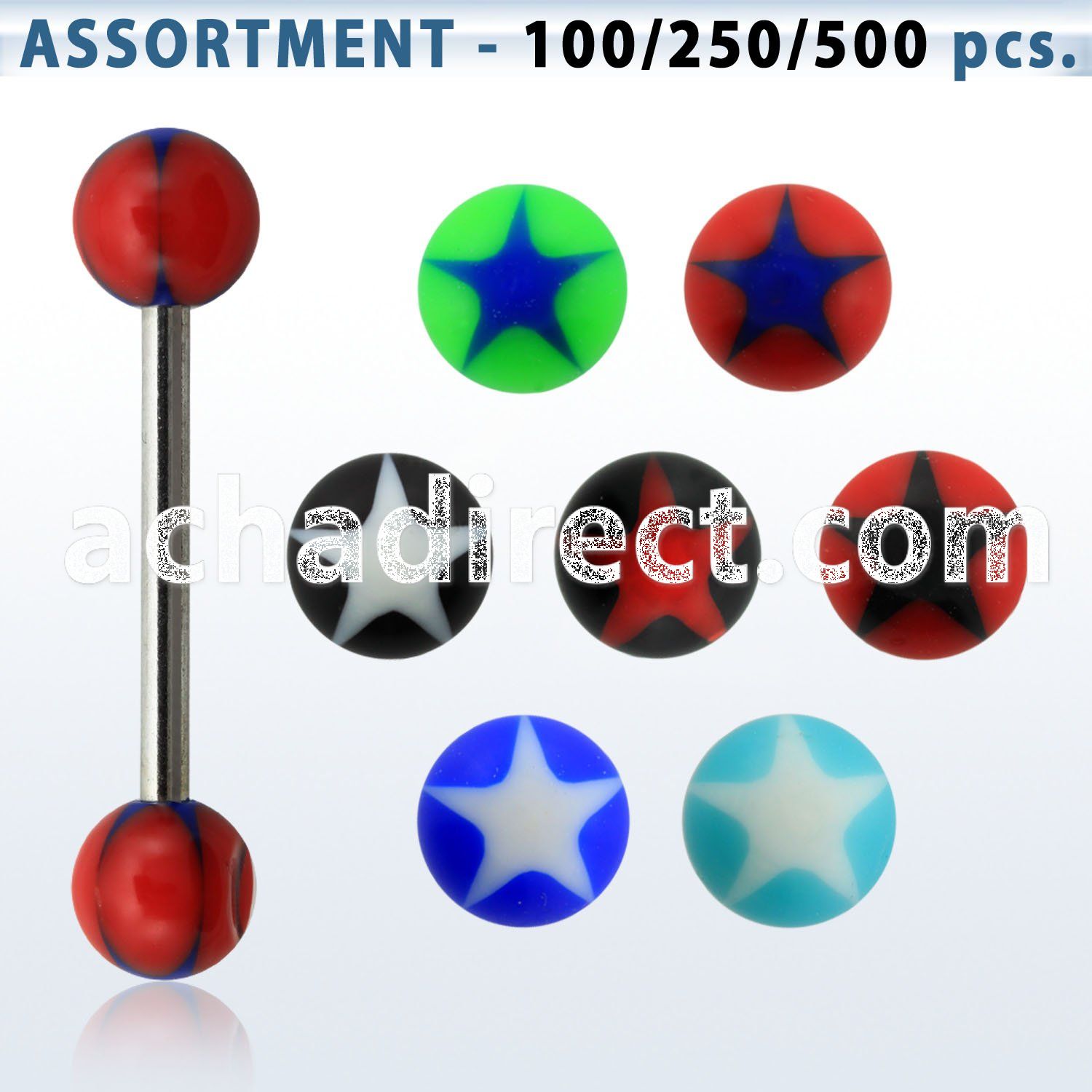 blk325 316l tongue barbell w 6mm acrylic ball w star