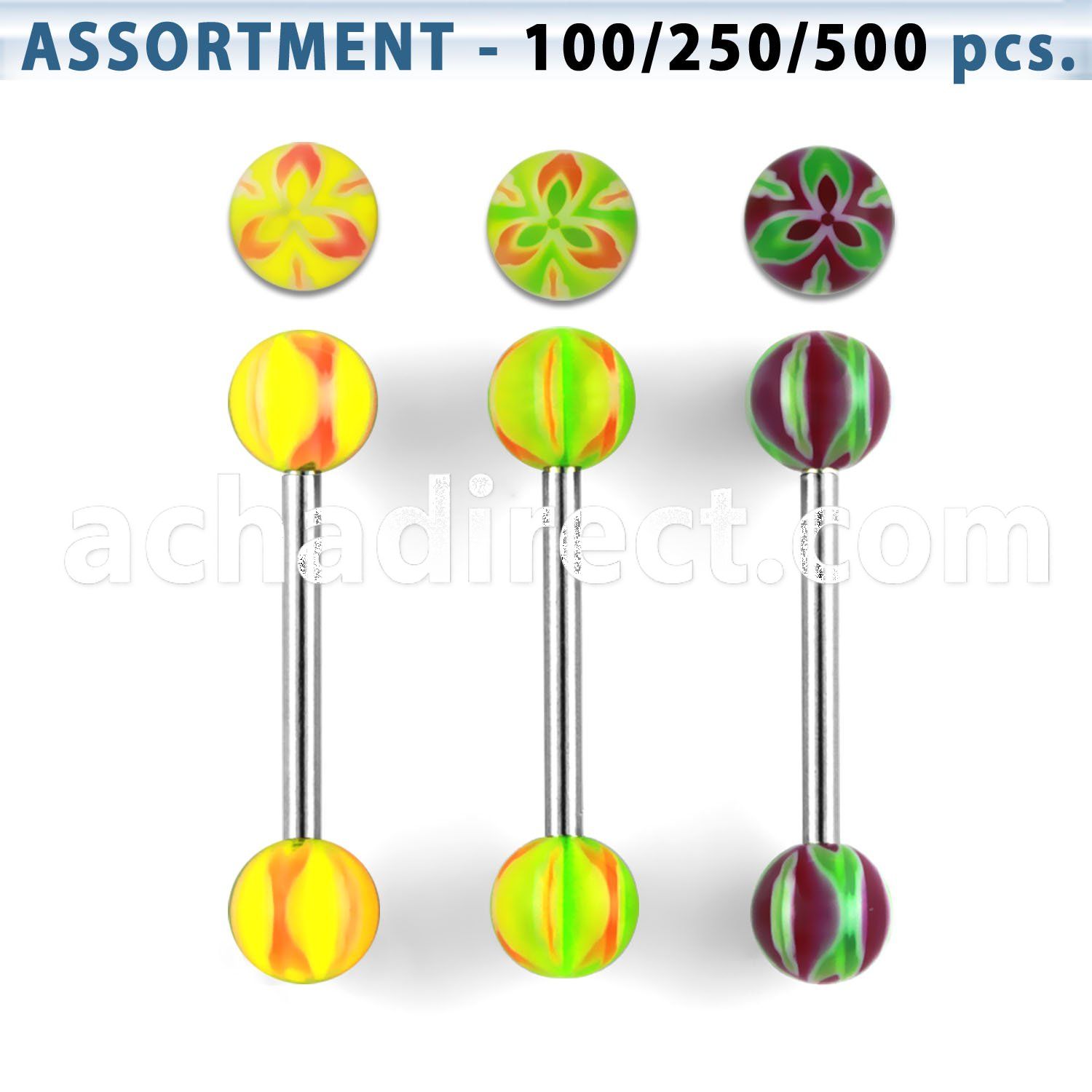 blk326 316l tongue barbell with 6mm acrylic flower ball