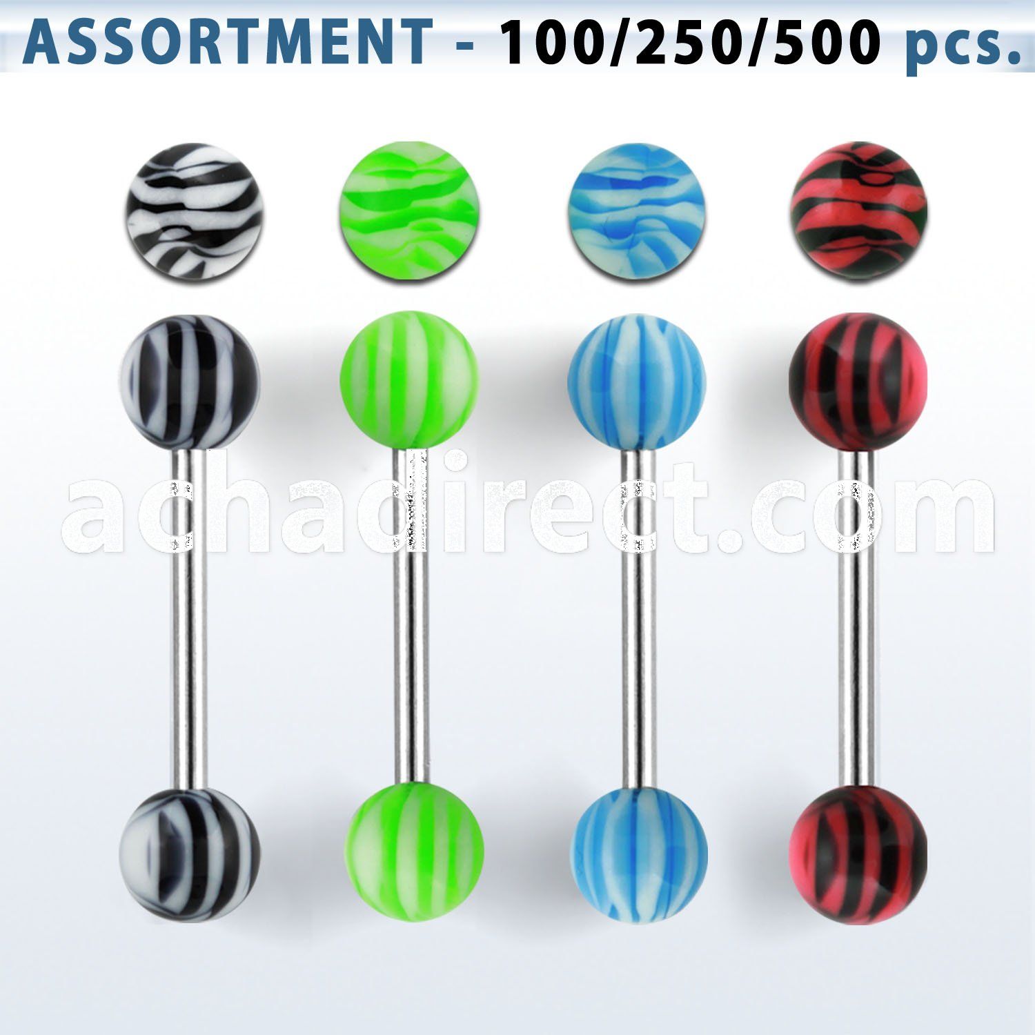 blk327 316l tongue barbell with 6mm zebra striped ball