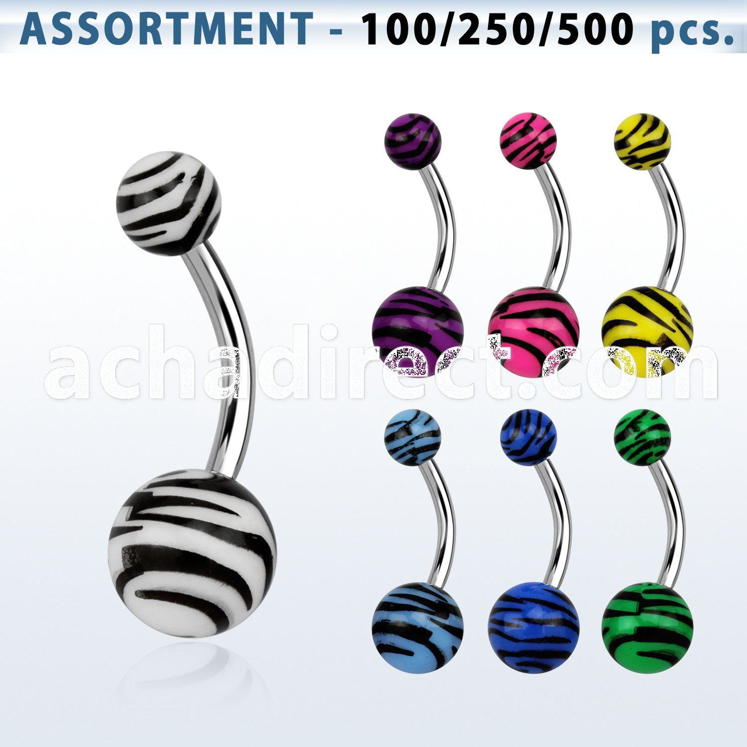 blk337 316l steel belly banana with 5 8mm zebra striped ball