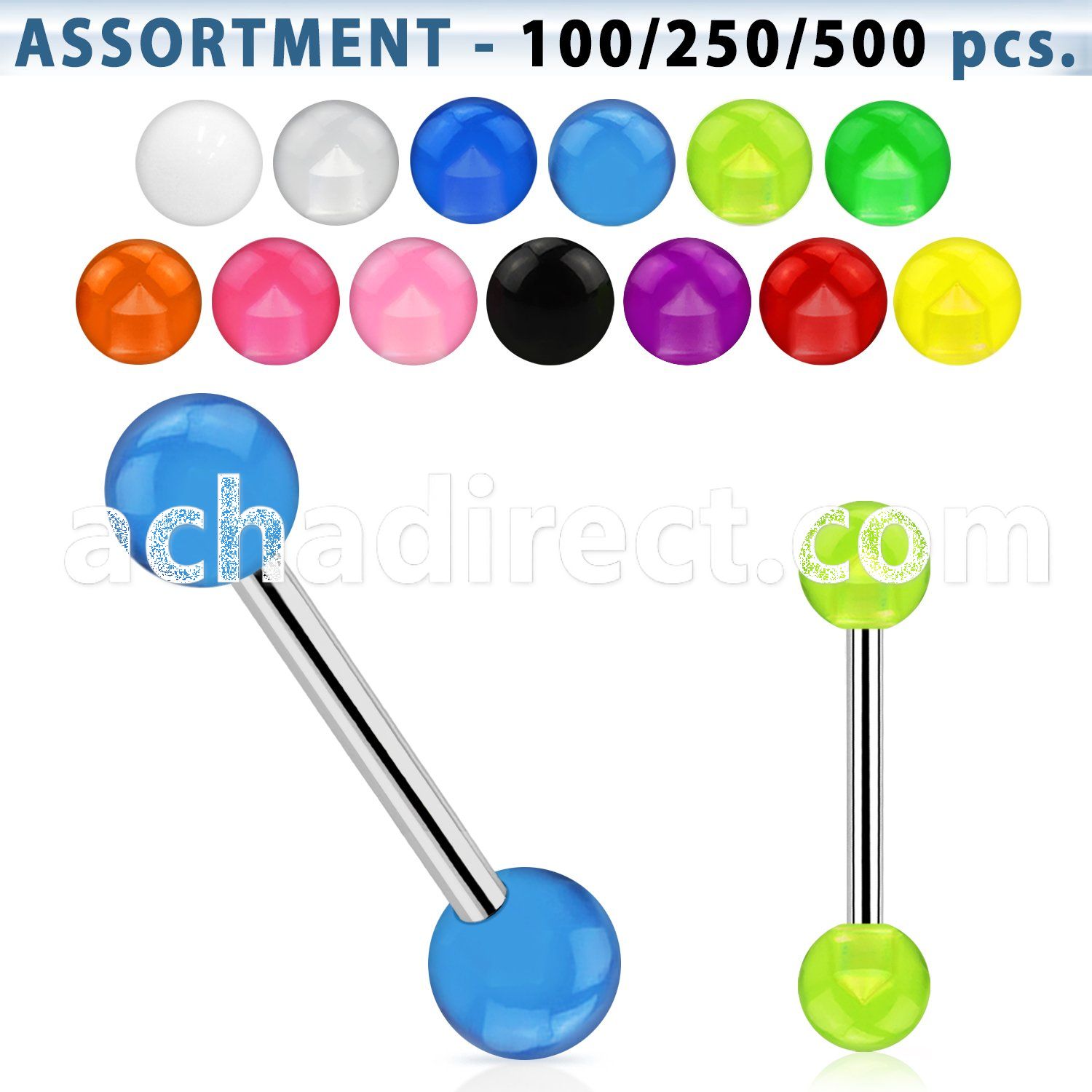 blk344 316l steel tongue barbell with 6mm acrylic uv ball