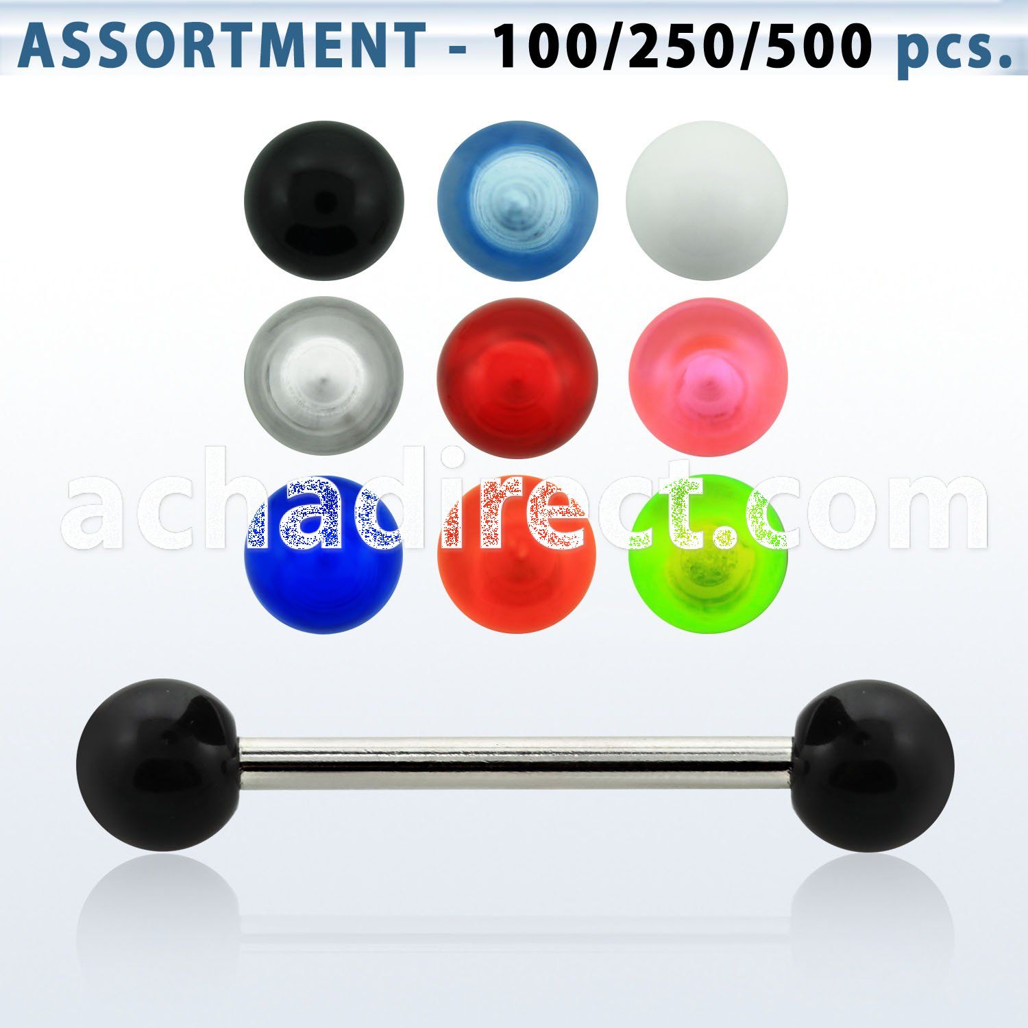 blk345 316l steel tongue barbell with a 5mm acrylic uv ball