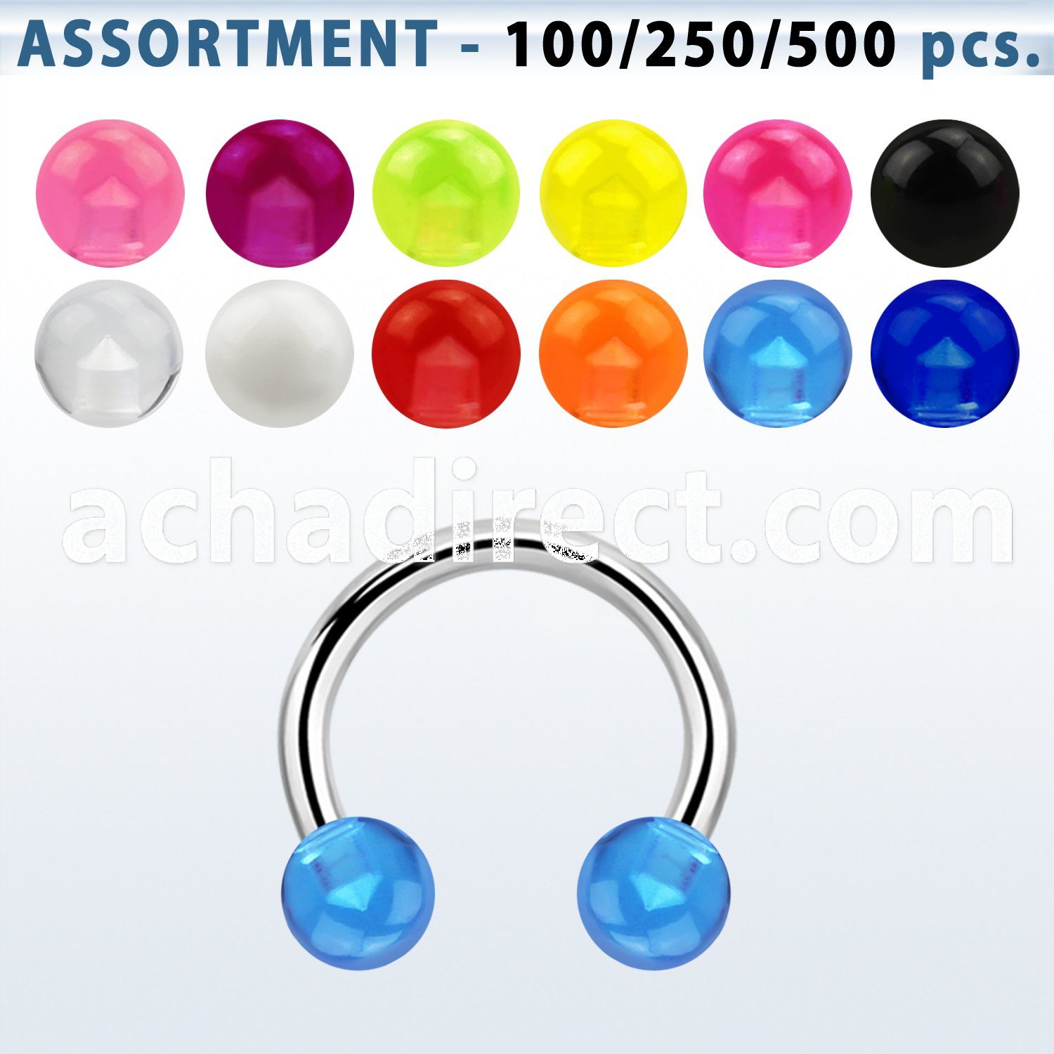 blk350 bulk of 316l circular barbell with 3mm acrylic uv balls