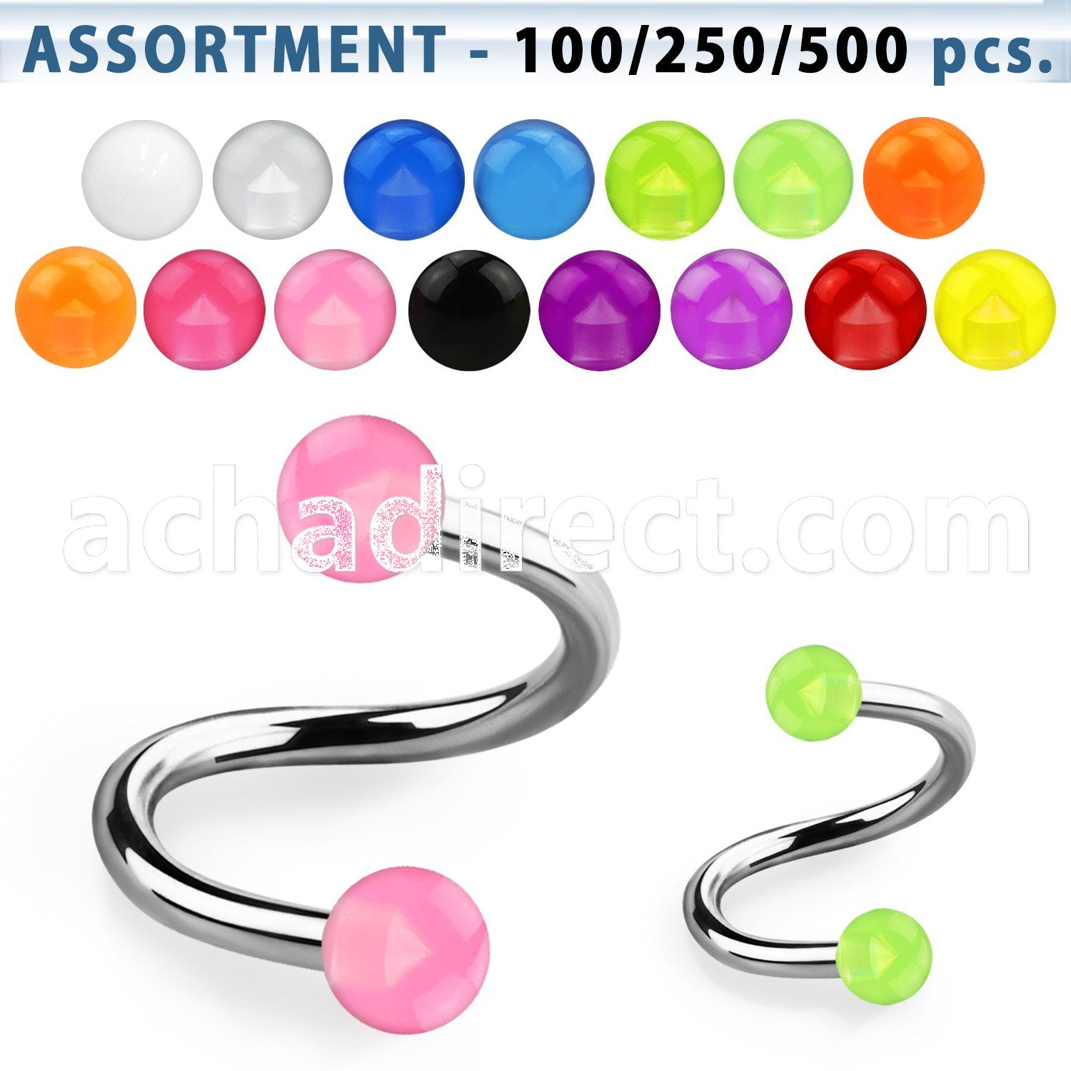 blk352 316l steel eyebrow spiral with 3mm acrylic uv ball