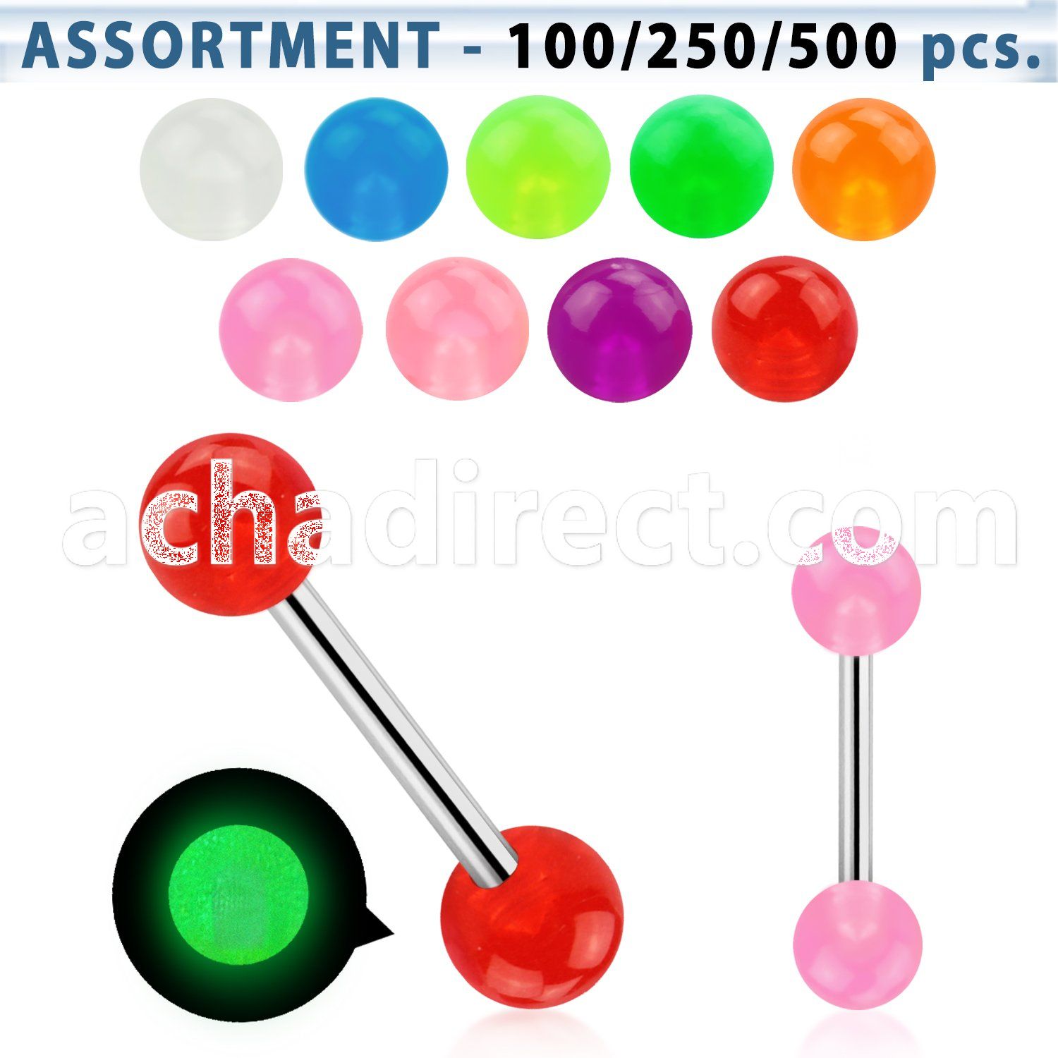 blk355 316l tongue barbell with 6mm glow in the dark ball