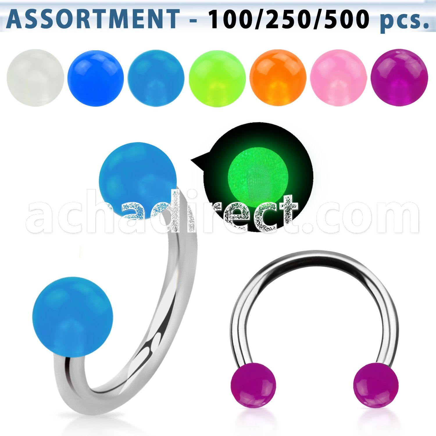 blk361 316l circular barbell w 3mm acrylic luminous ball