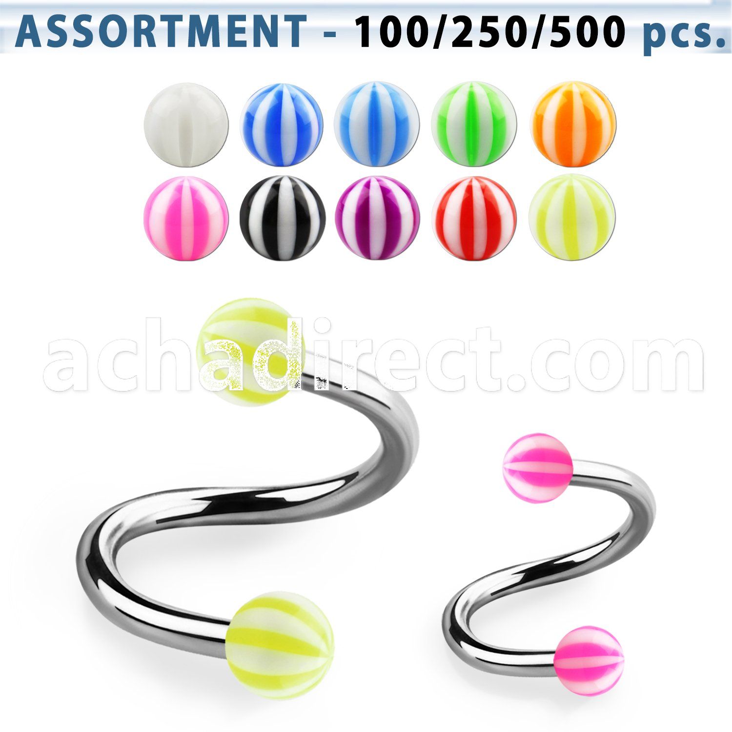 blk375 316l eyebrow spiral with 3mm acrylic beach ball
