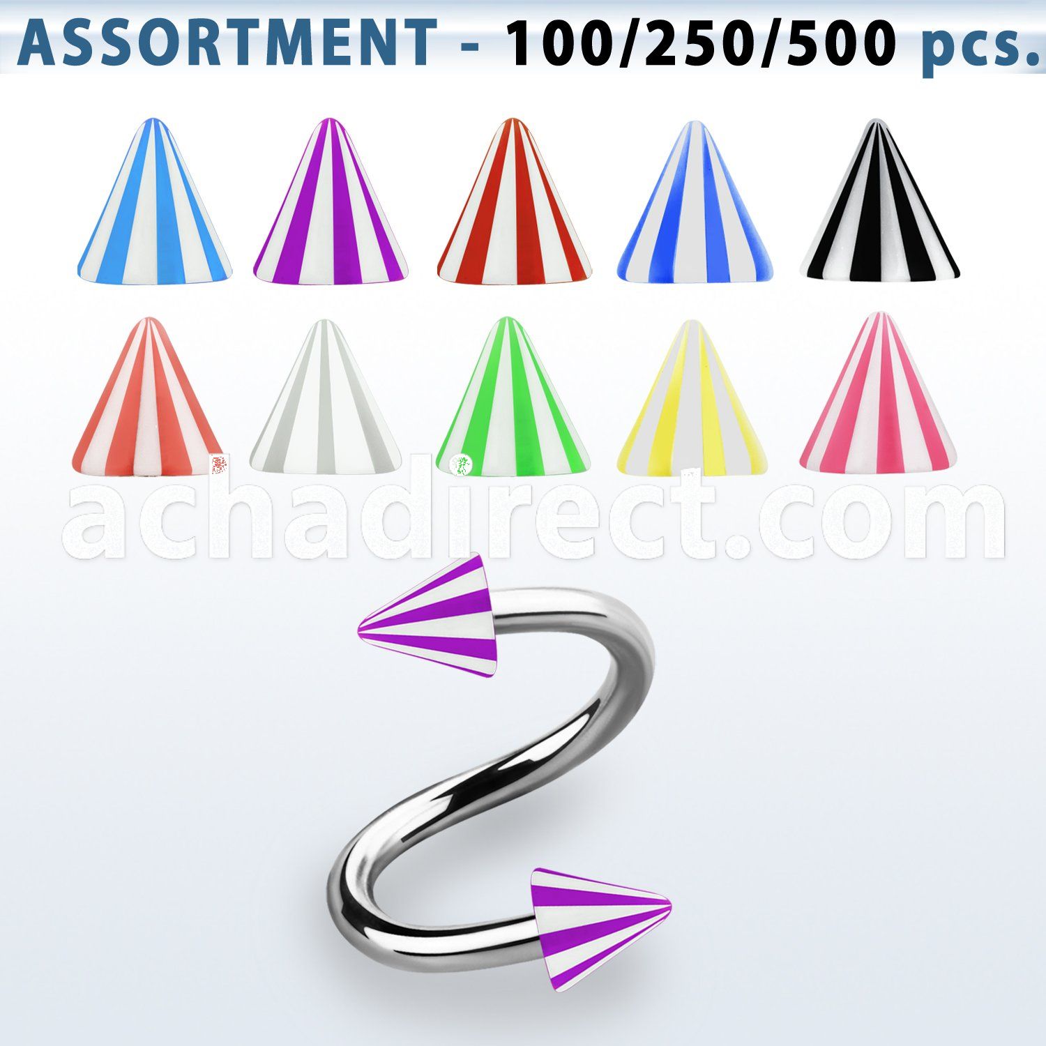 blk376 316l steel eyebrow spiral with 3mm acrylic beach cone