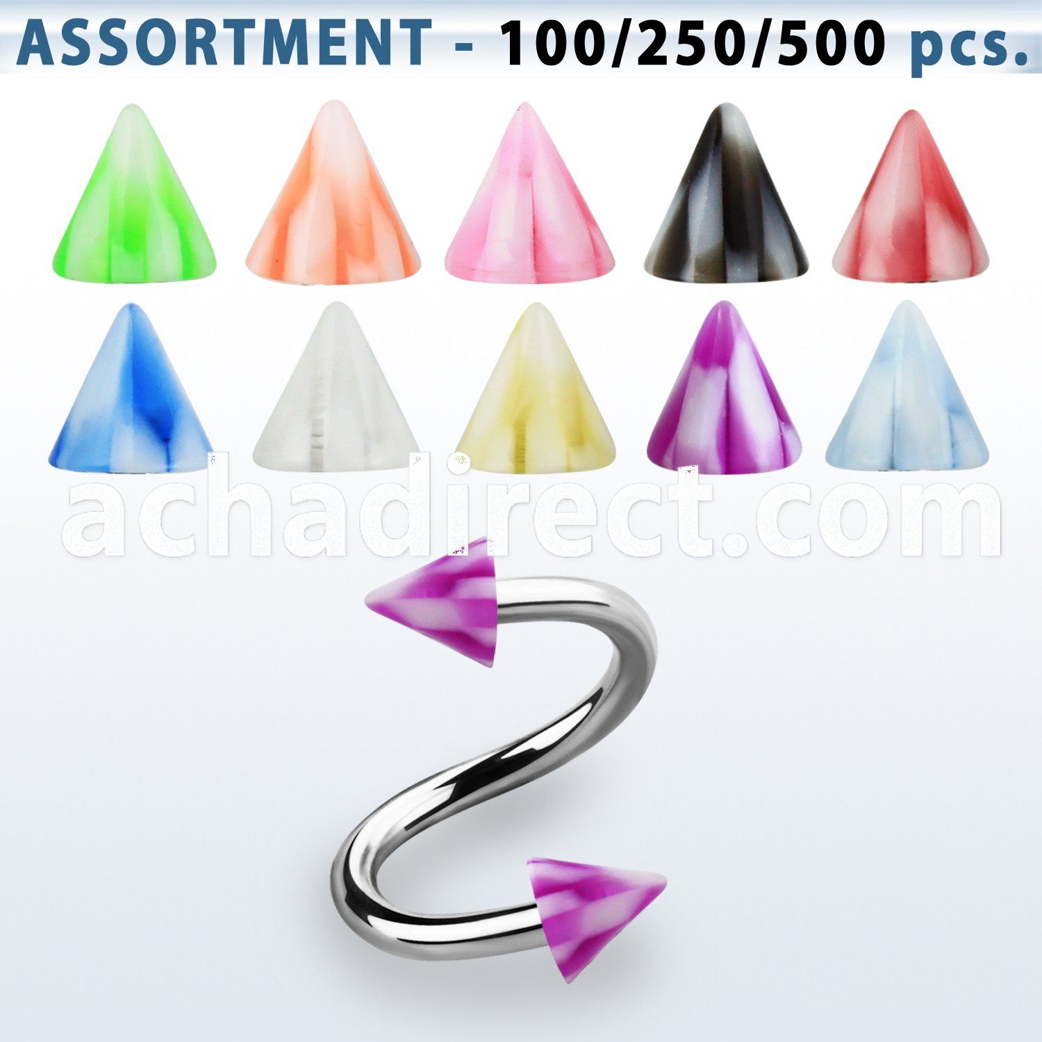 blk382 316l steel eyebrow spiral with 3mm acrylic checkered cone