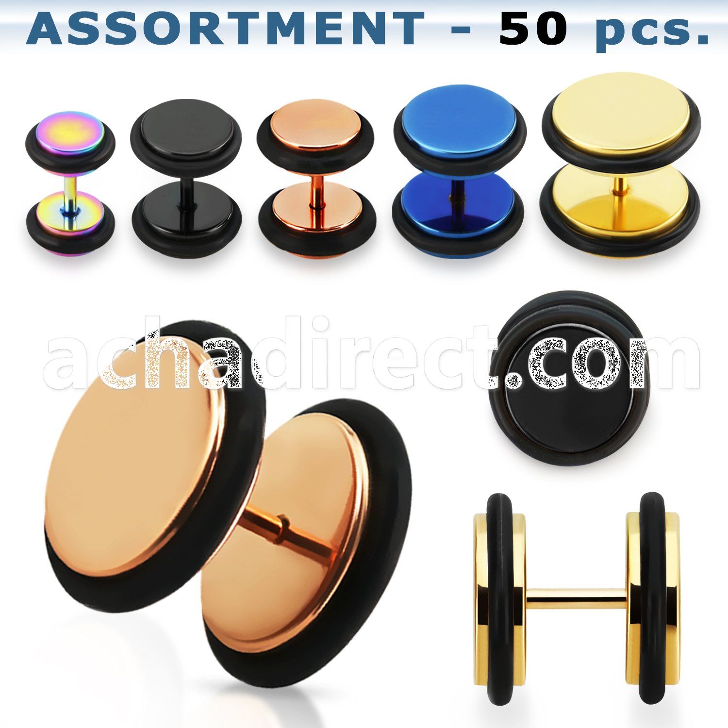 blk390 anodized 316l steel fake plugs with colored o ring