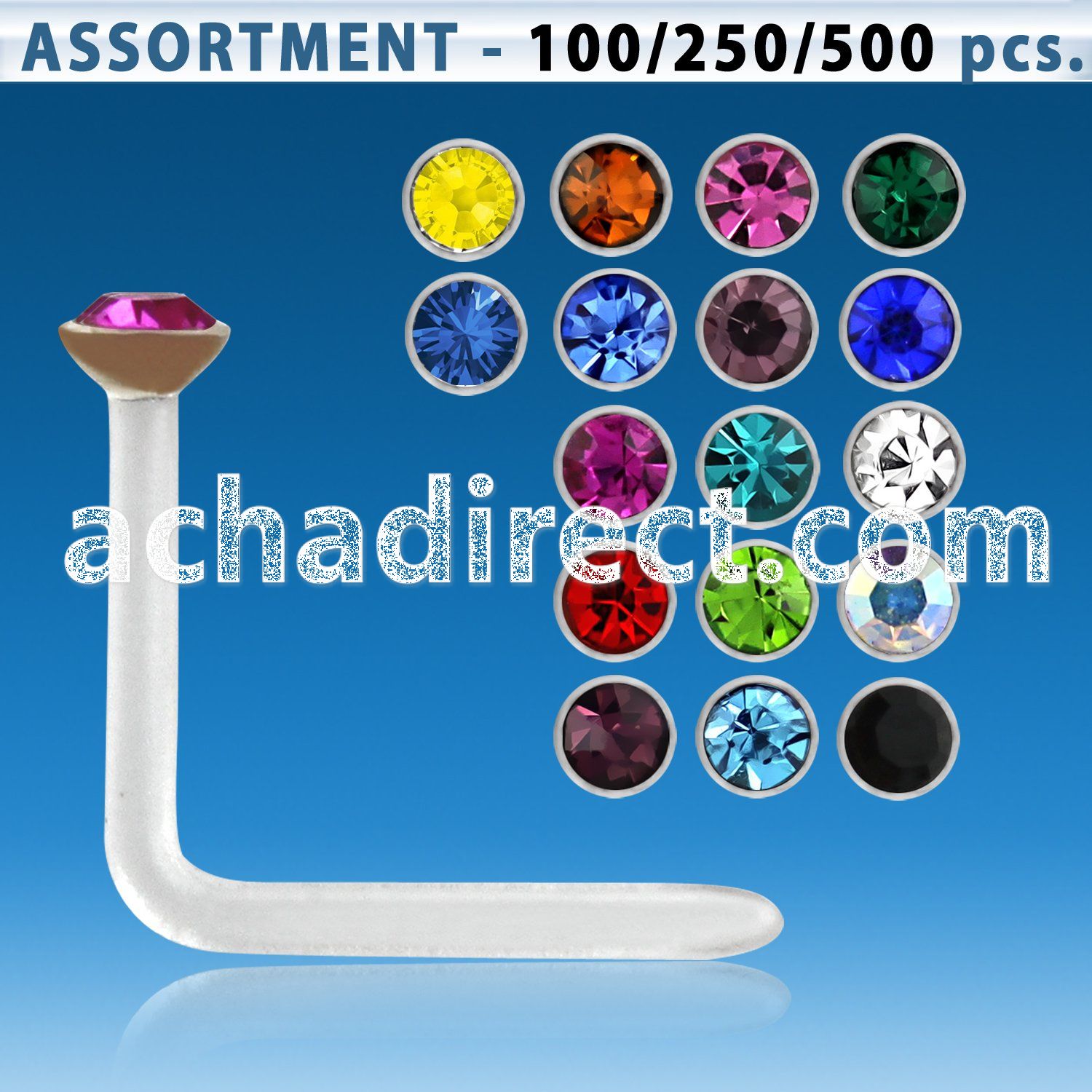 blk422 acrylic nose stud with 1 5mm round crystal top