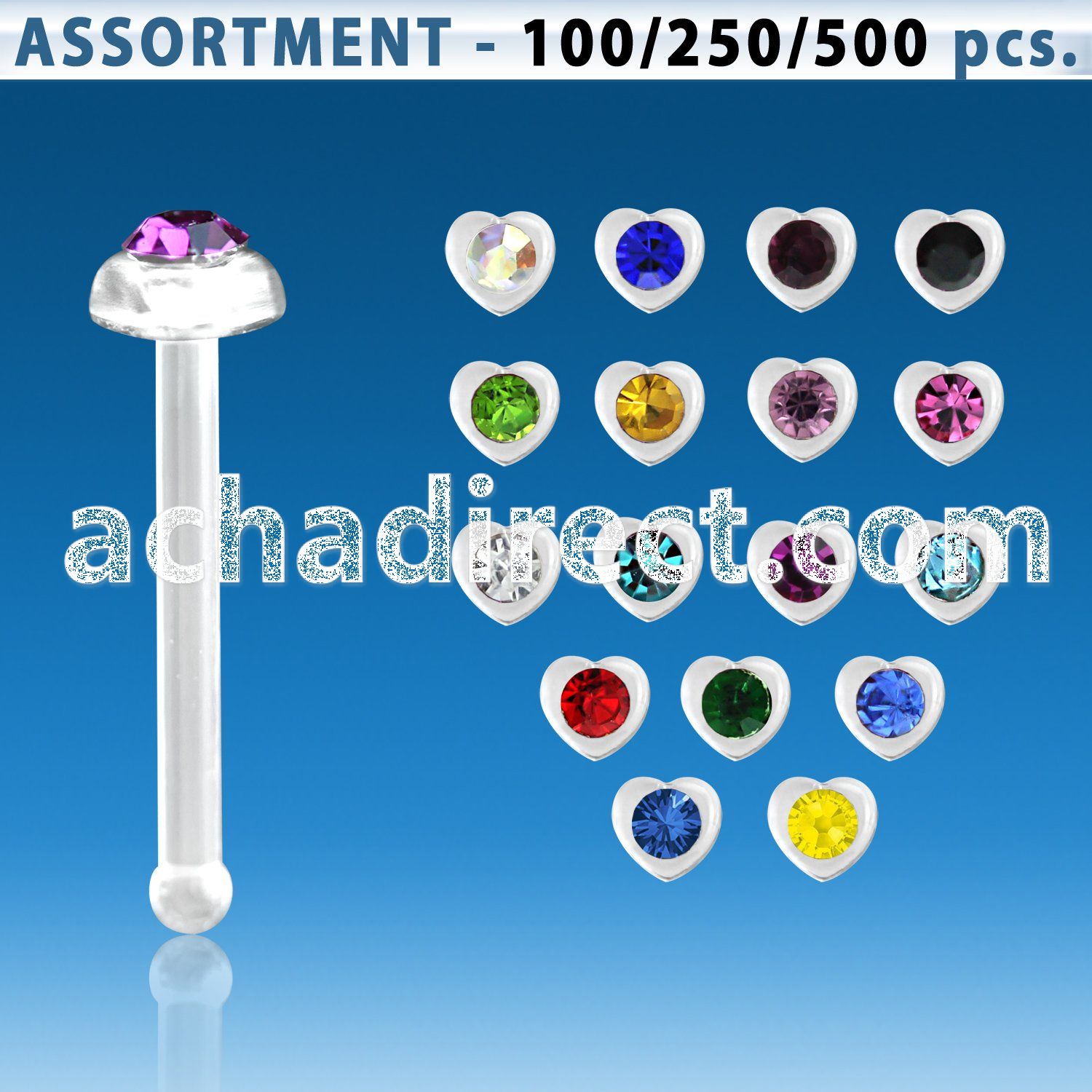 blk427 acrylic nose bone w heart top 1 4mm crystal in center