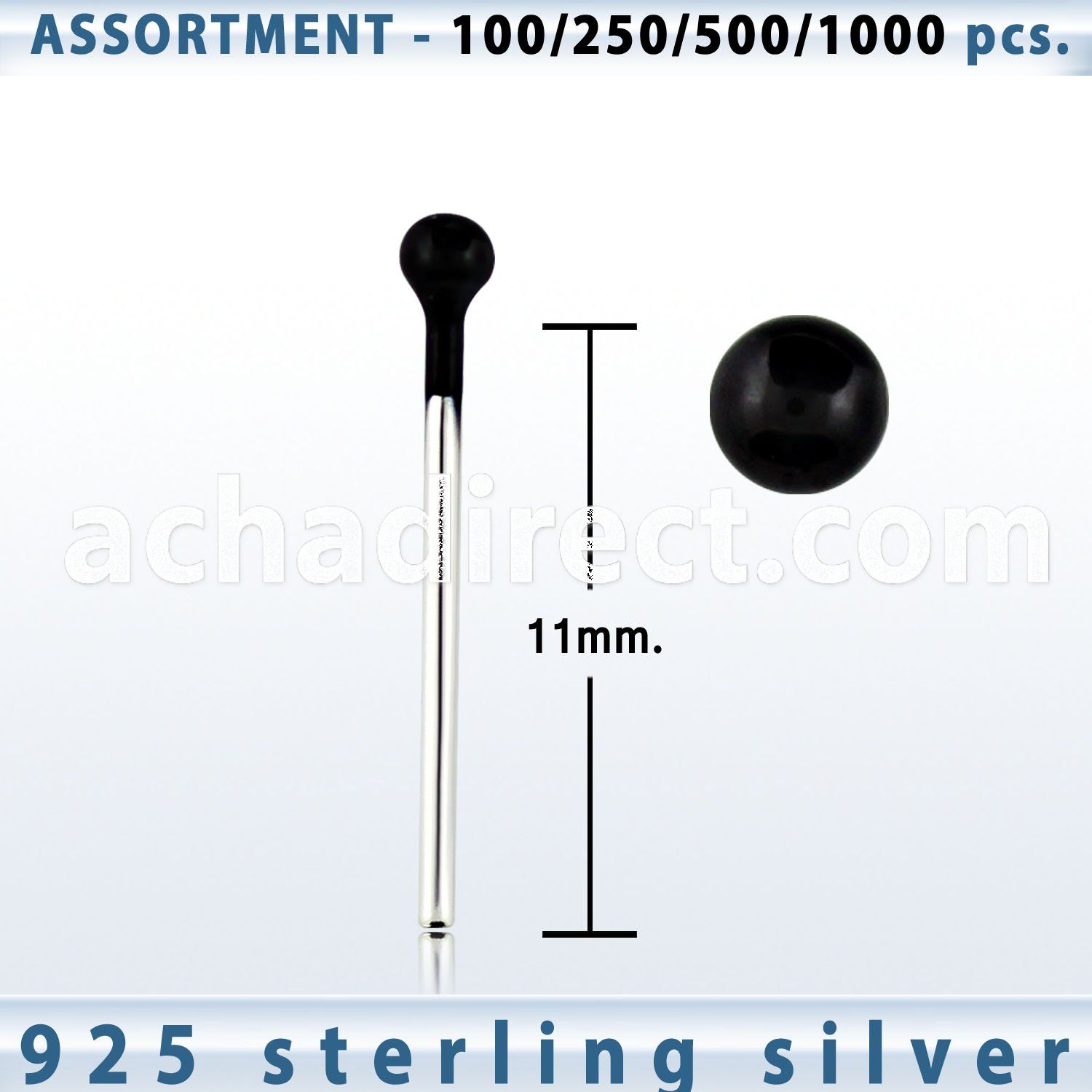 blk447 silver bend it yourself nose stud w black plated top