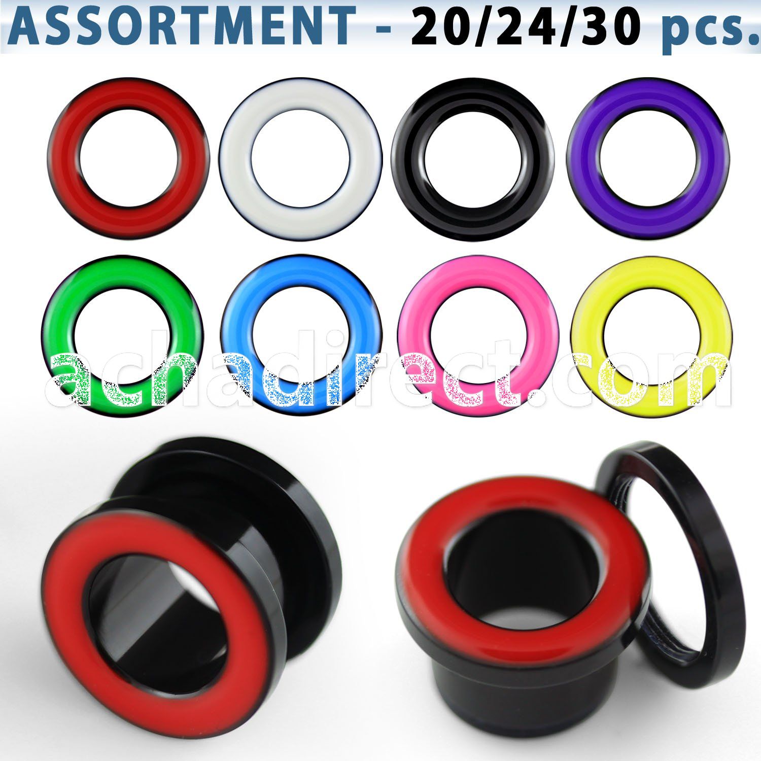 blk458 acrylic screw fit flesh tunnel with colored rim