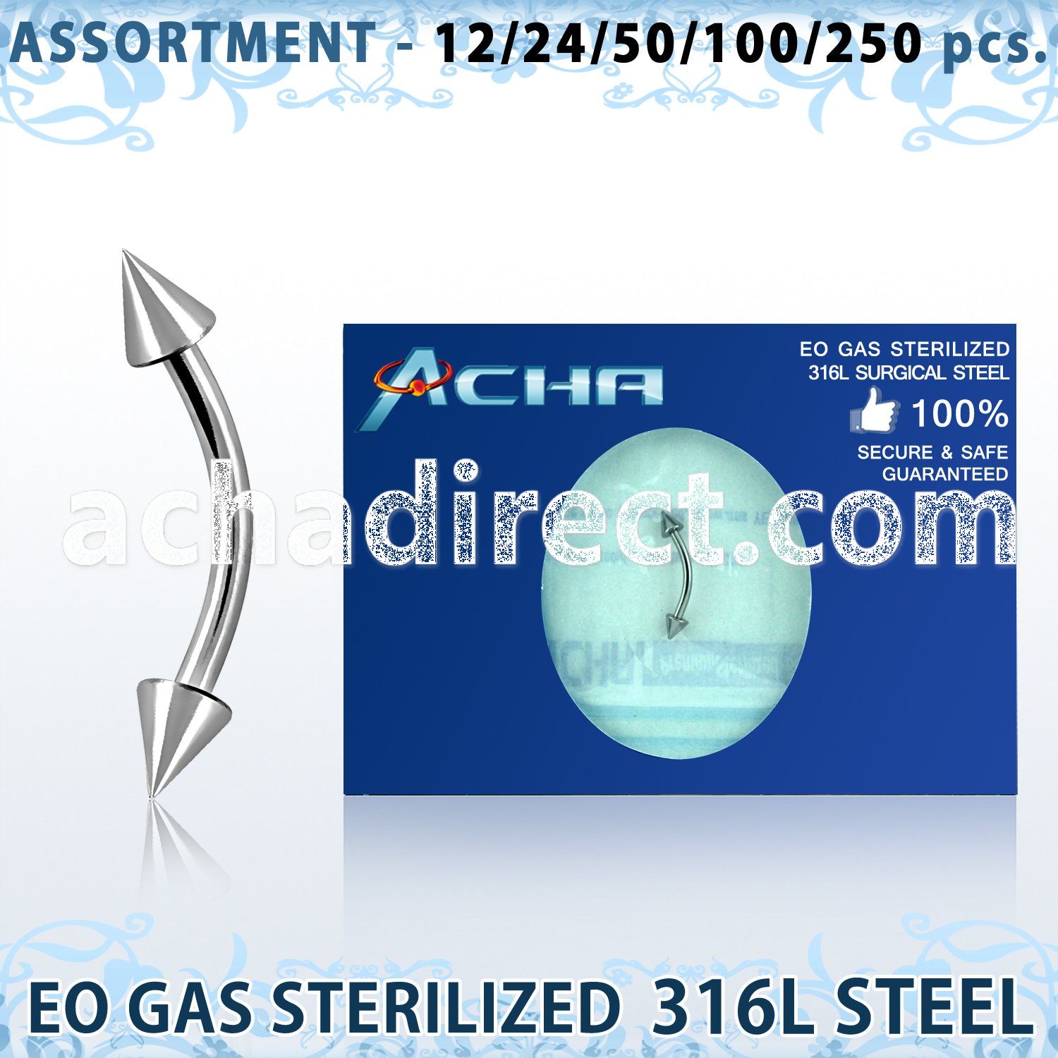 blk469 sterlized 316l surgical steel eyebrow banana w 3mm cone