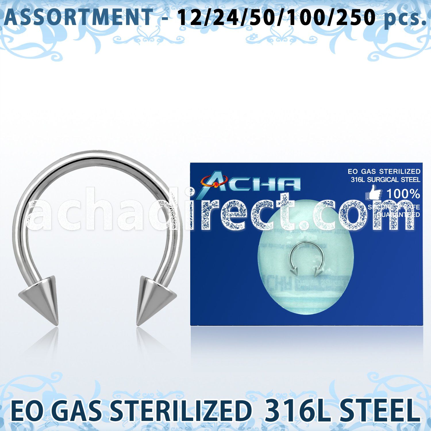 blk475 sterilized 316l steel circular barbell w 3mm cones