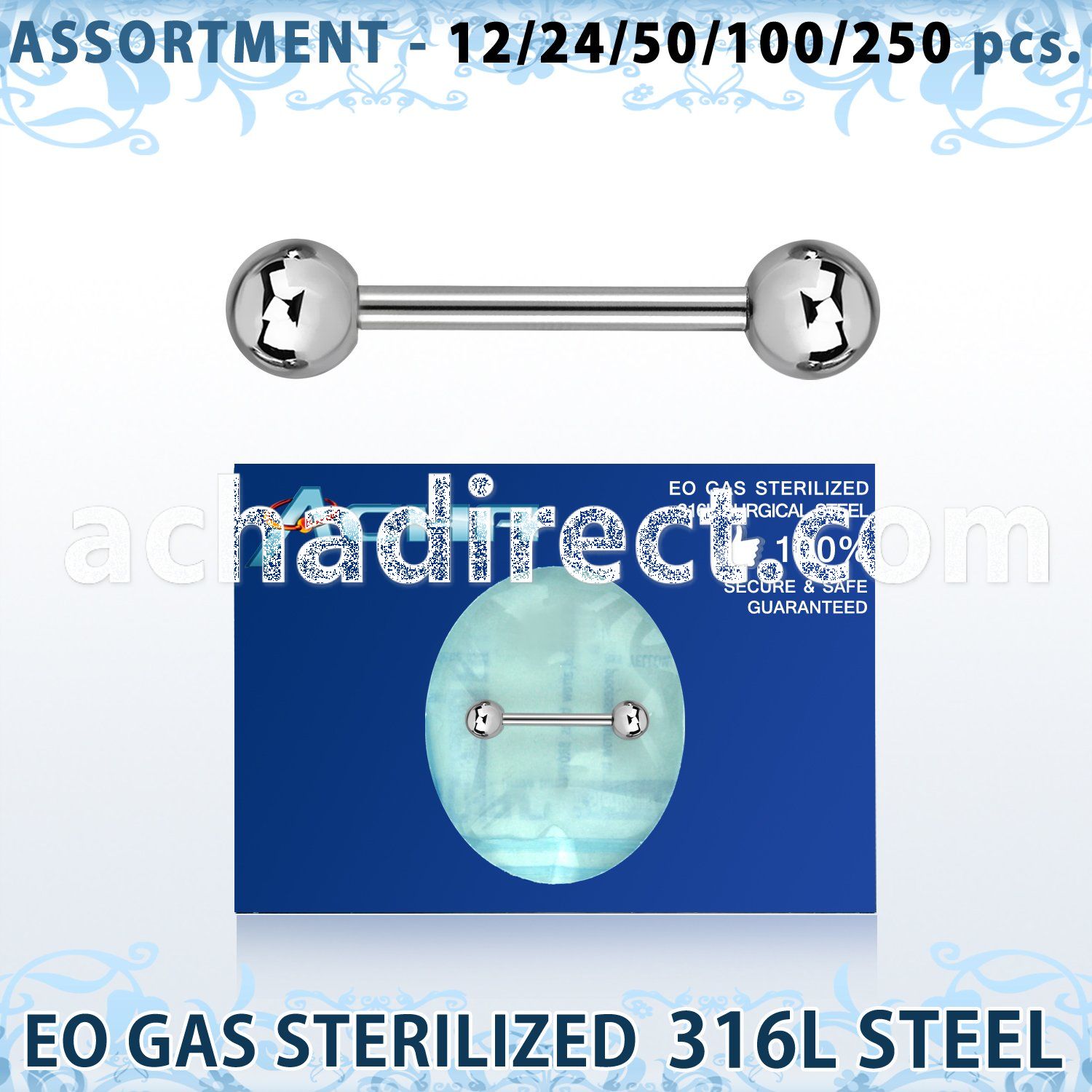 blk482 sterilized 316l steel nipple barbell w 5mm ball