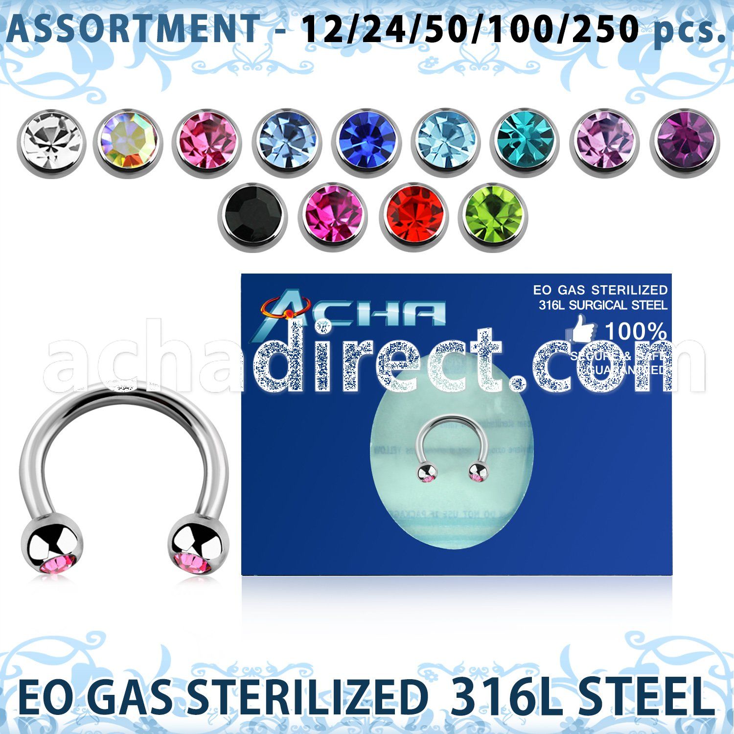 blk487 eo gas sterilized piercing surgical steel circular barbell 3mm