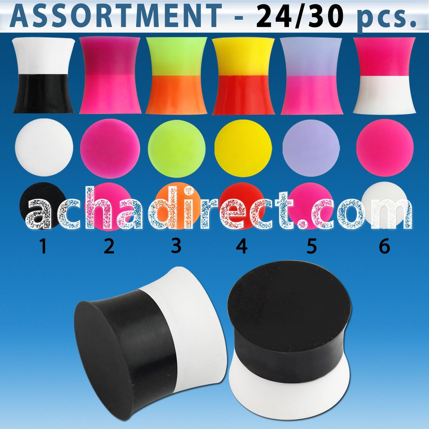 blk504 bulk of 4mm to 16mm twin tone double flared silicon plug