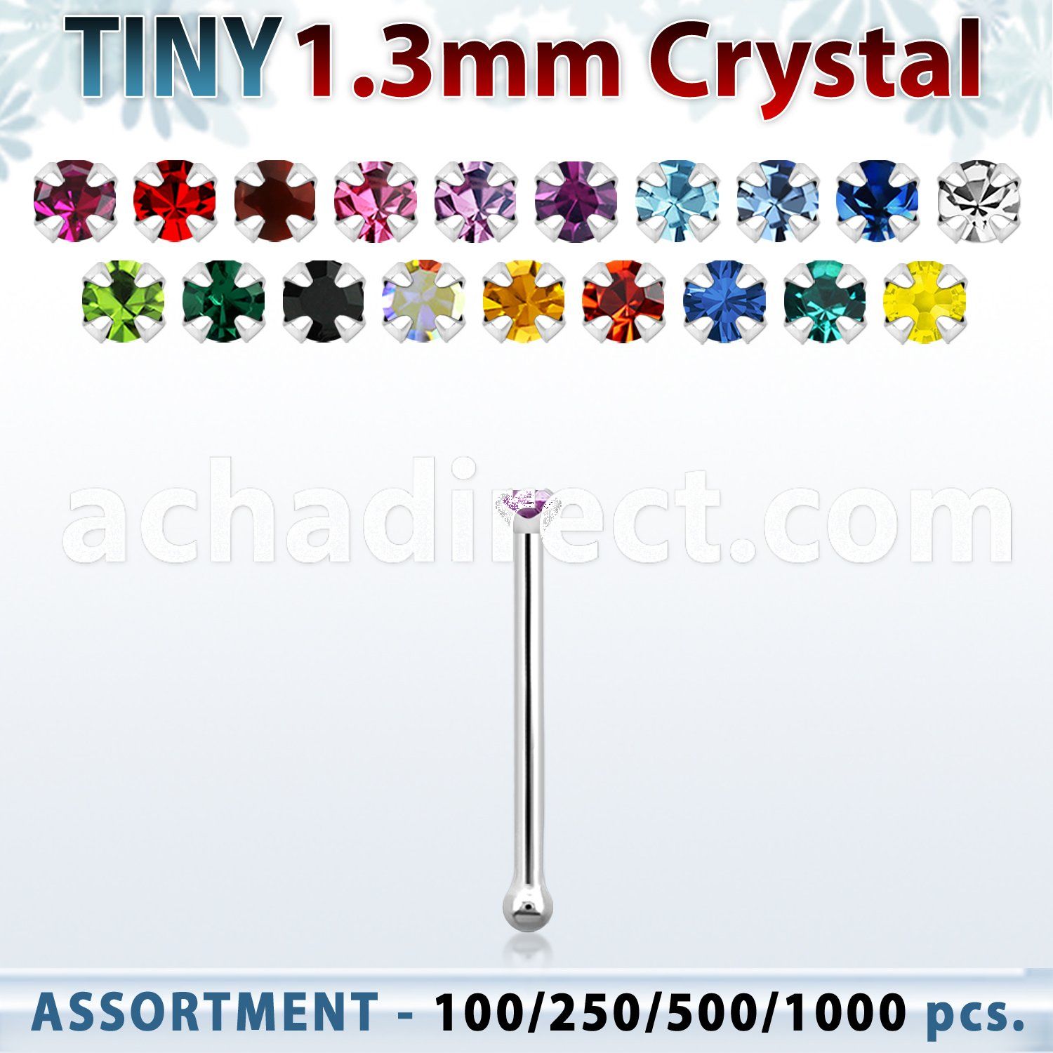 blk524 silver nose bones with 1 25mm round prong set crystal