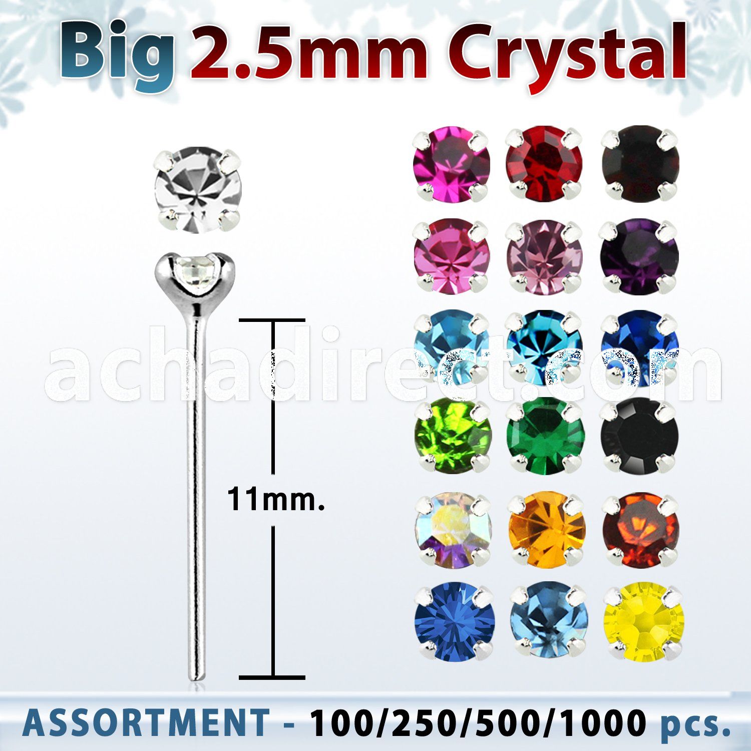 blk528 silver bend it nose studs w 2 5mm prong set crystal