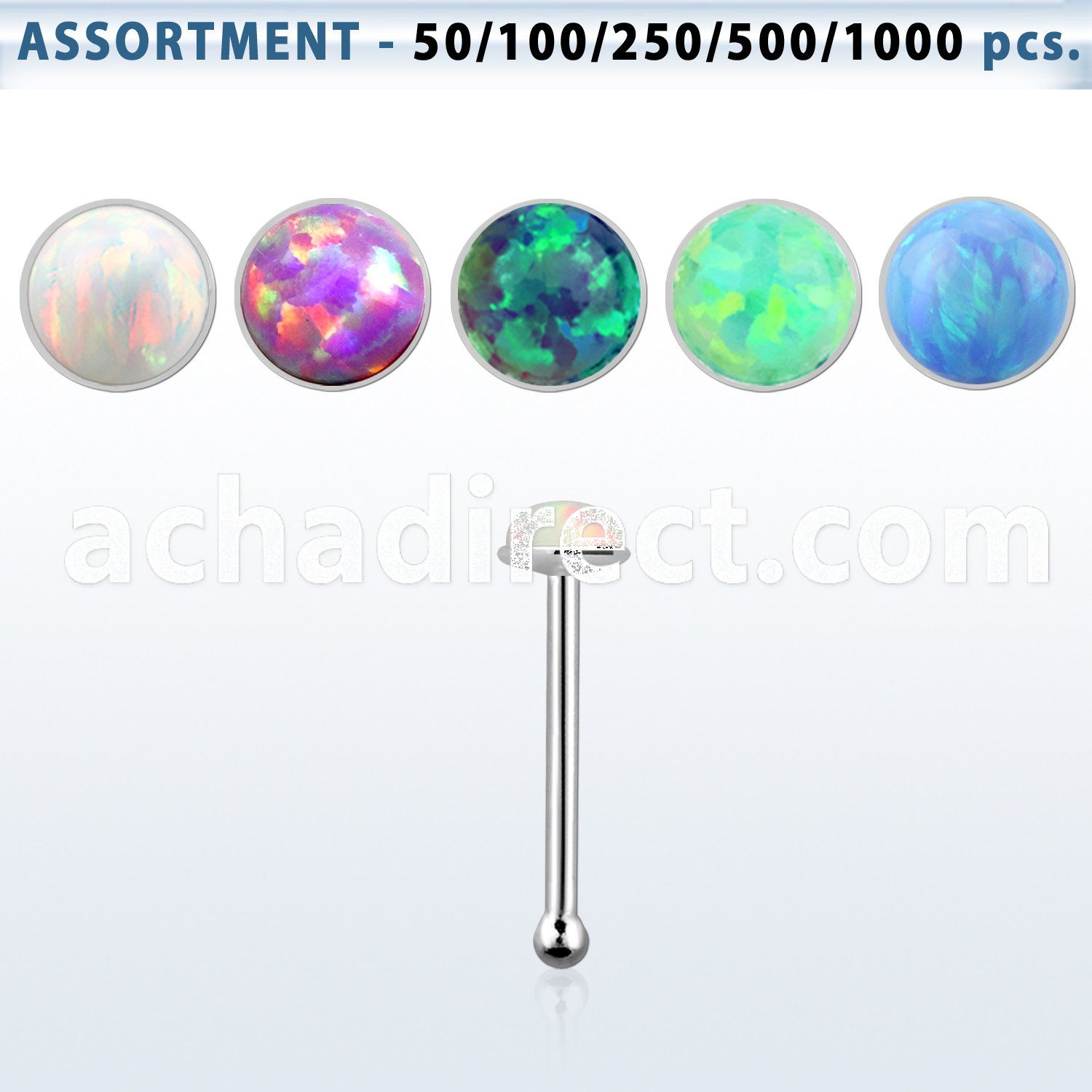 blk595 bulk of silver nose bones w 1.5mm round synthetic opals