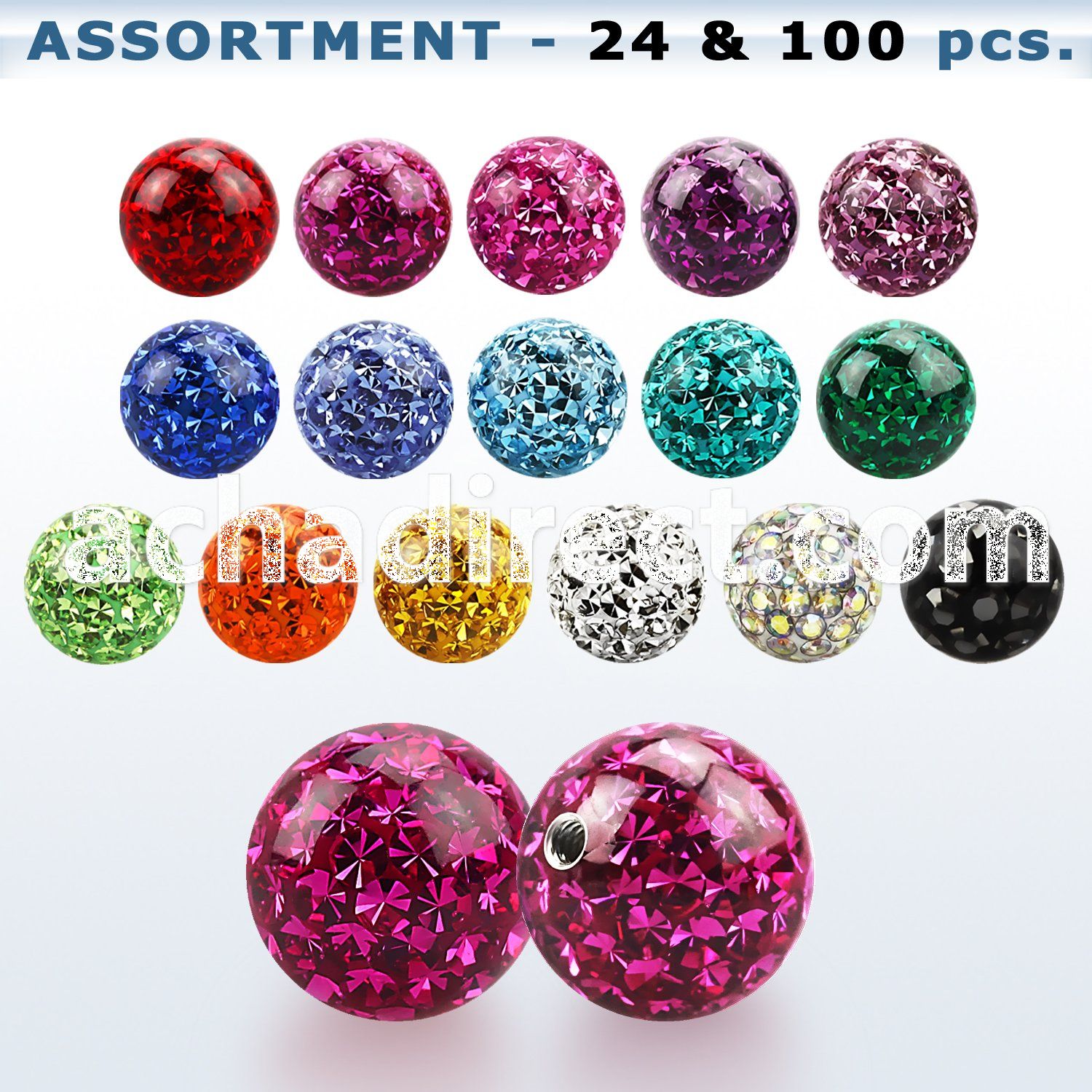 blk671 surgical steel multi crystal ferido balls resin cover