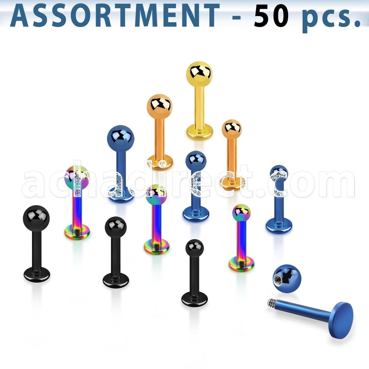 blk73 bulk of anodized 316l steel labret with 3mm 4mm balls