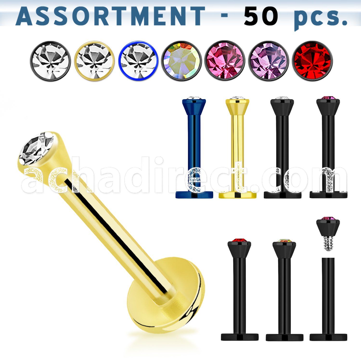 blk76 bulk of anodized 316l steel labret w 2 5mm crystal top