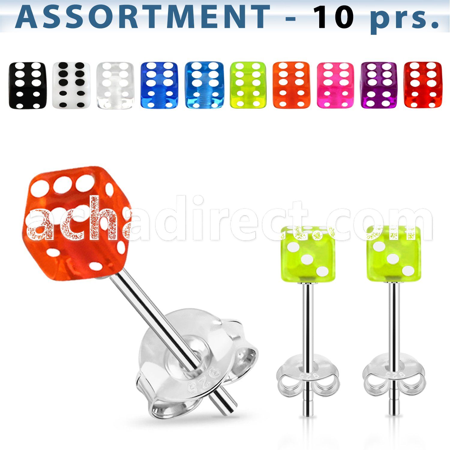 blk95 bulk of sterling silver earring stud with 5mm uv dices