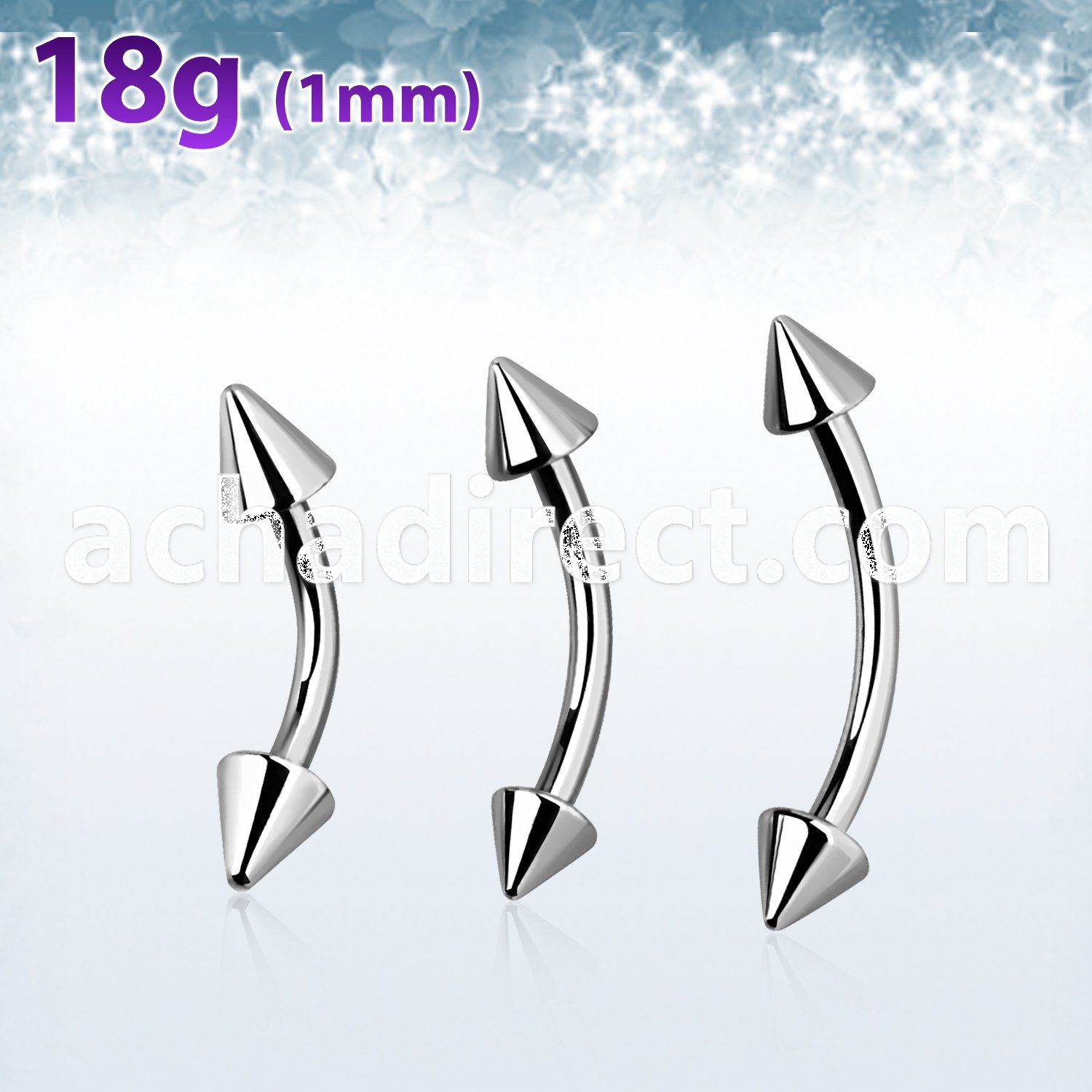 bn18cn3 316l steel eyebrow banana 18g 1mm with two 3mm cones
