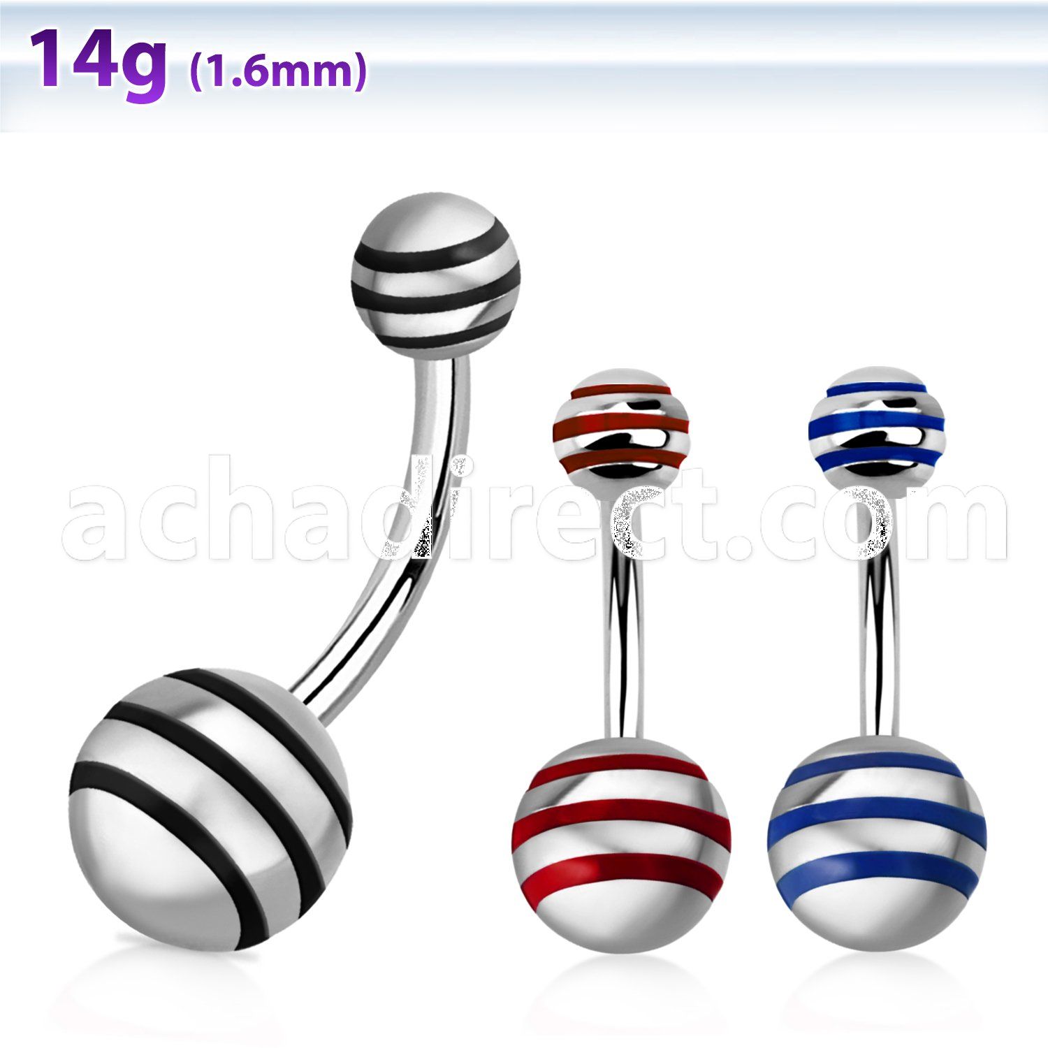 bnby 316l steel belly banana with 5 8mm striped steel ball