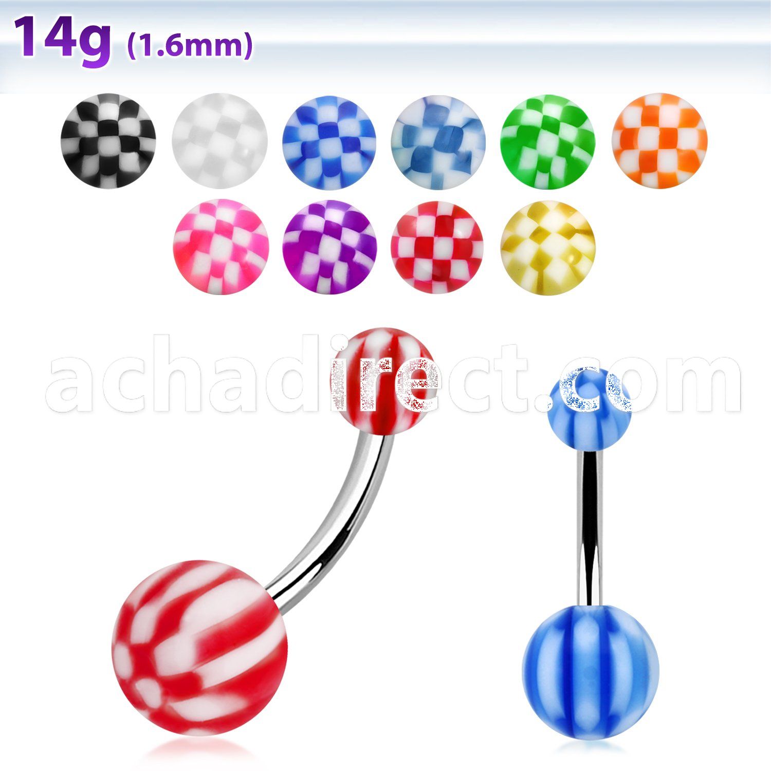 bnchk 316l steel belly banana w 5 8mm acrylic checkered ball