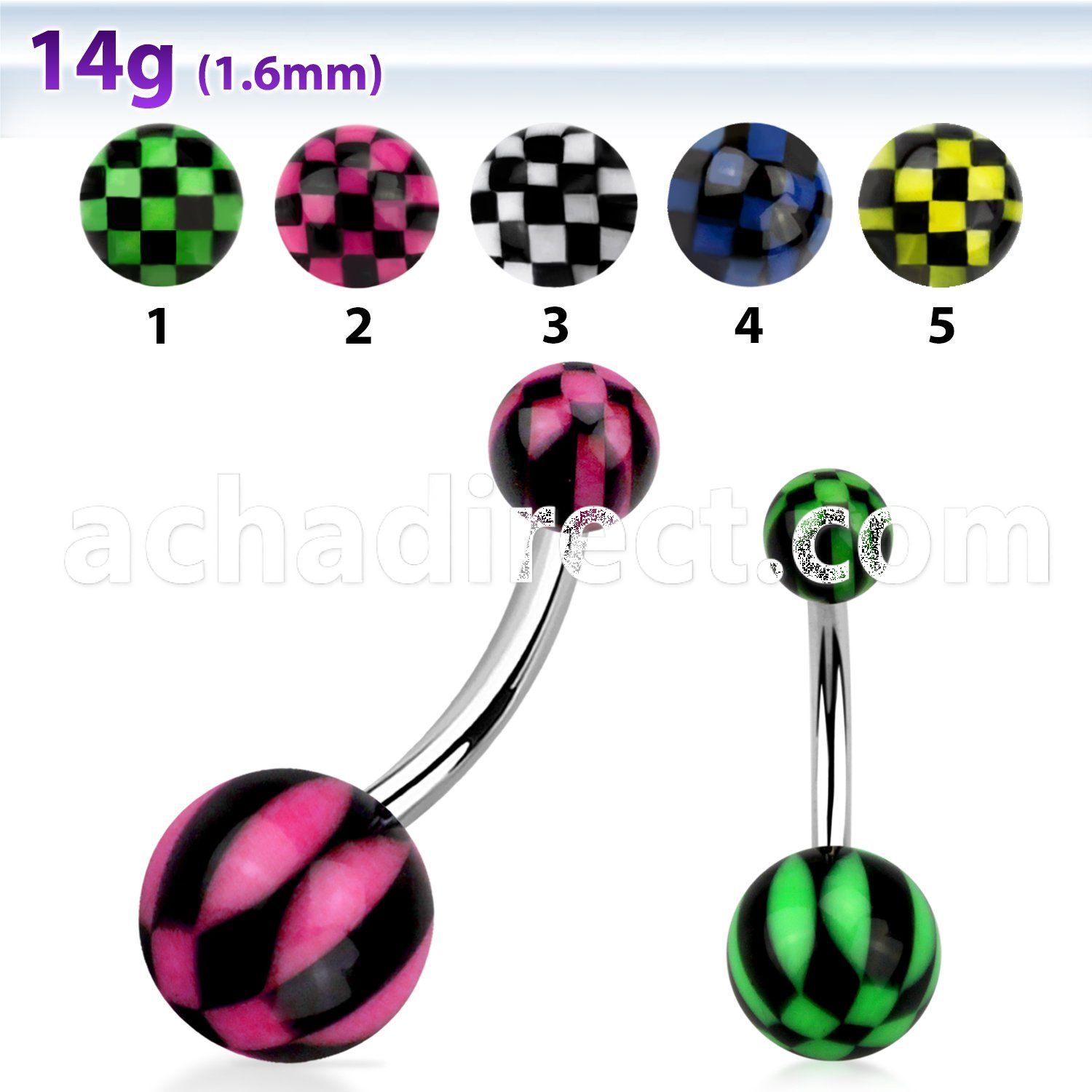 bndxa 316l steel belly banana w 5 8mm checkered acrylic ball