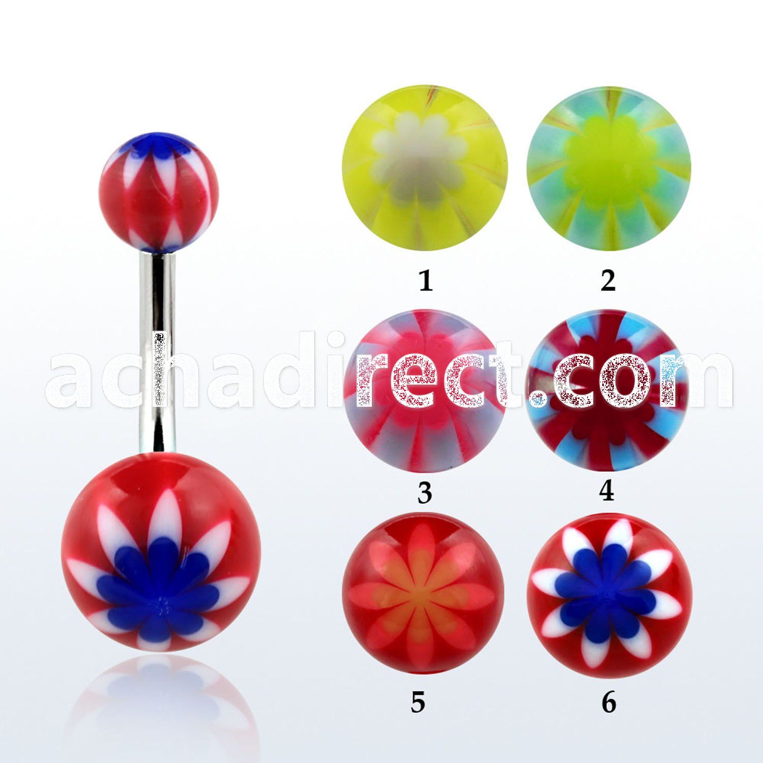 bndxe 316l steel belly banana with 5 8mm flower acrylic ball