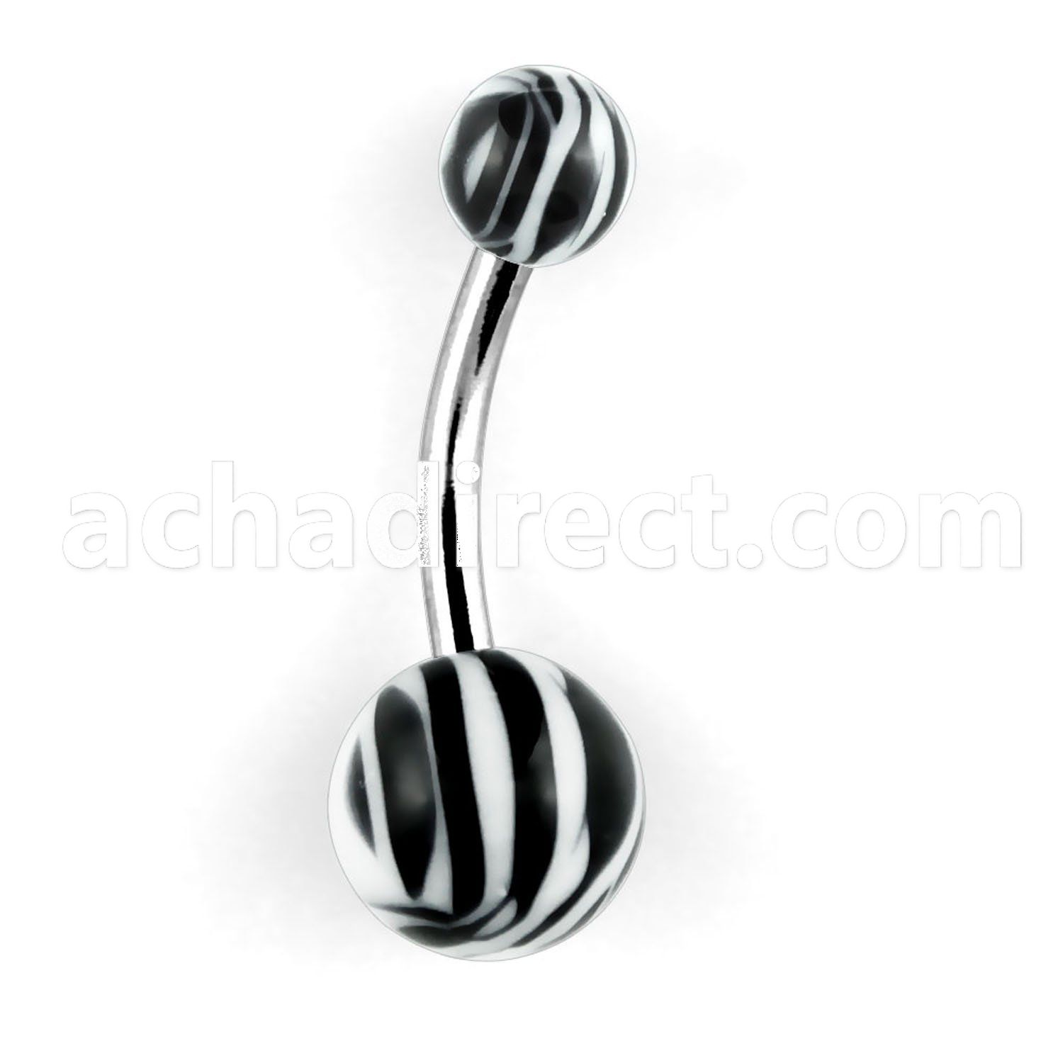 bndxt 316l steel belly banana with 5 8mm zebra striped ball