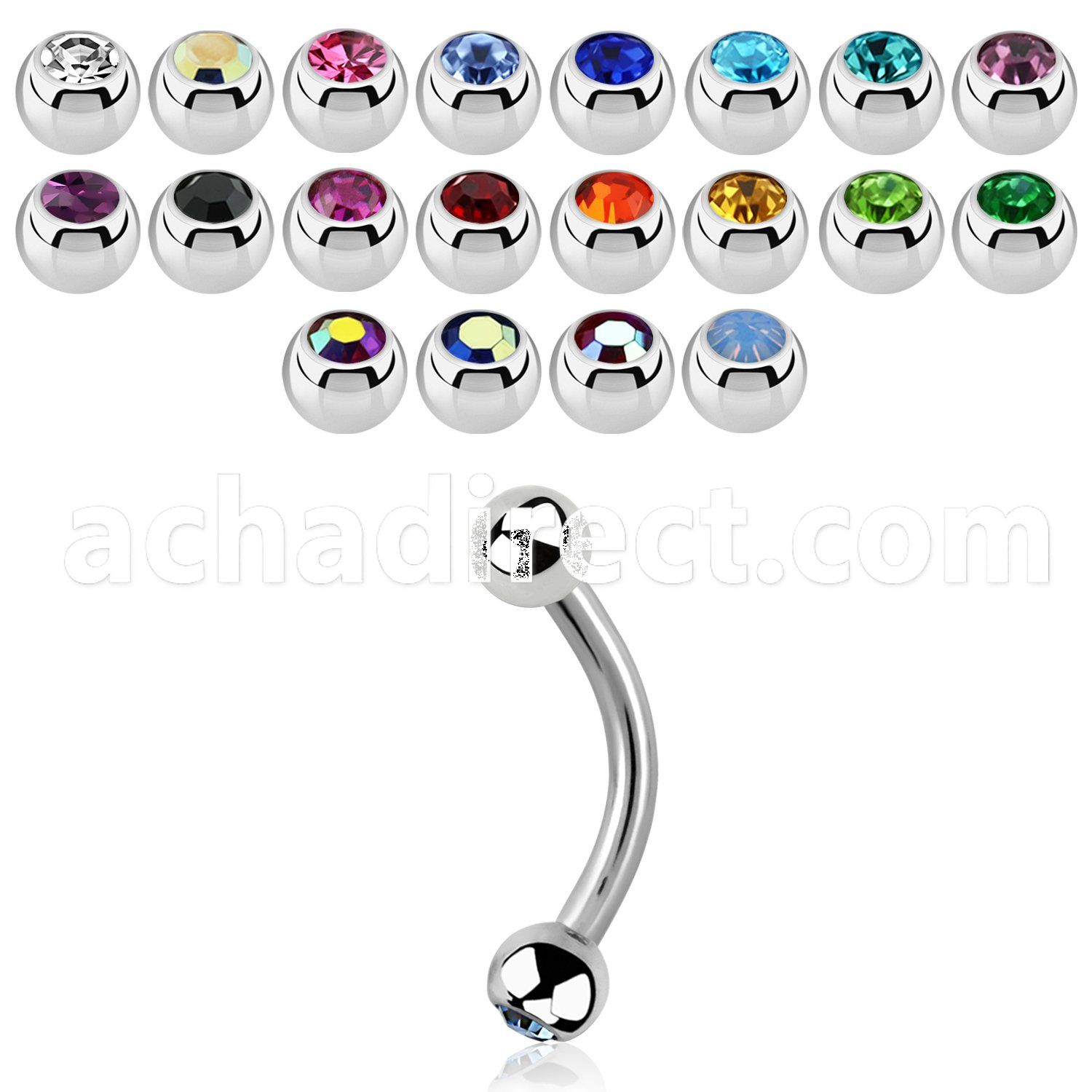 bne1c 316l steel eyebrow banana with bezel ball steel ball