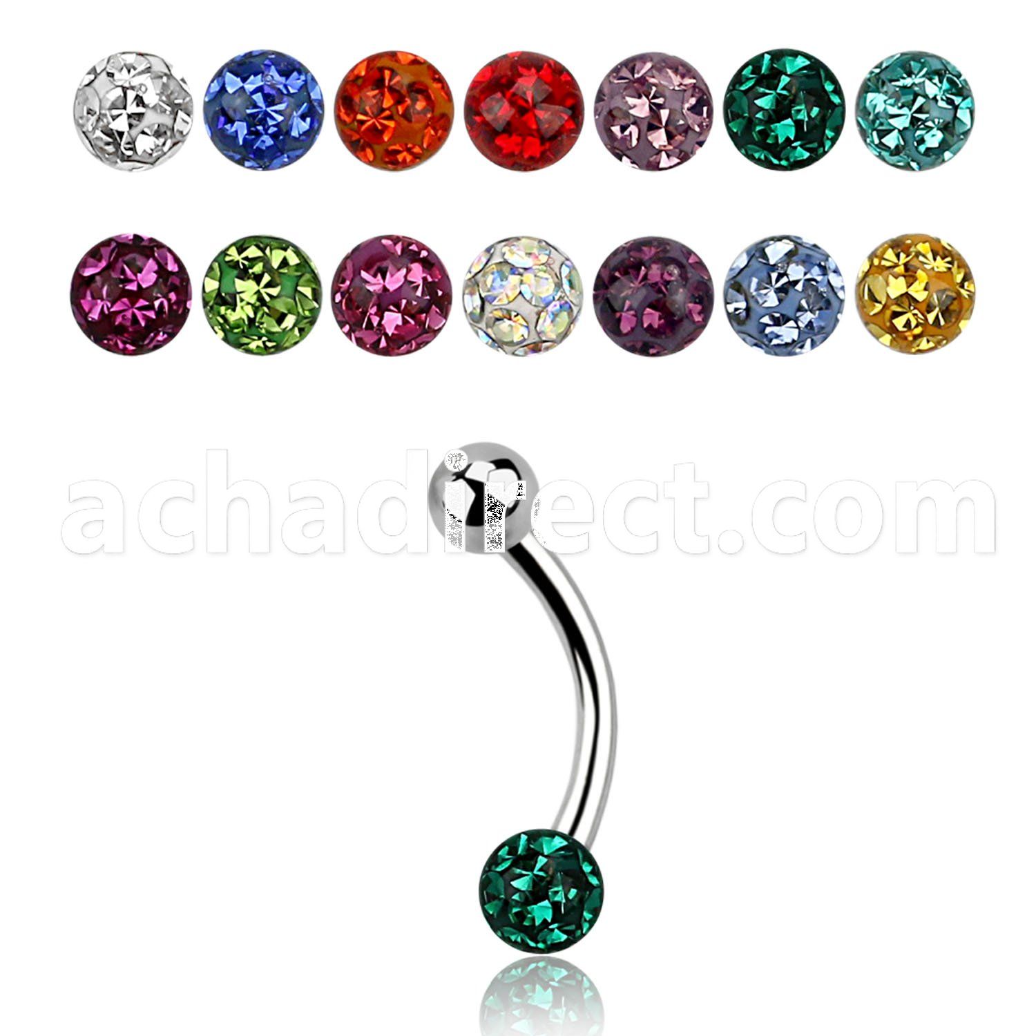 bne1fr 316l steel eyebrow banana w steel multicrystal ball
