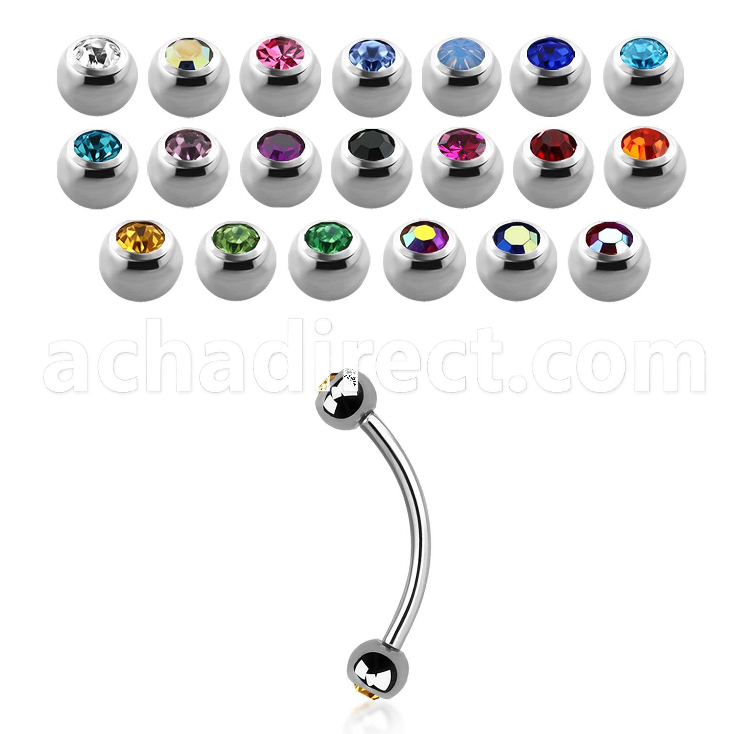 bne2c 316l steel eyebrow banana with 3mm bezel jewel ball