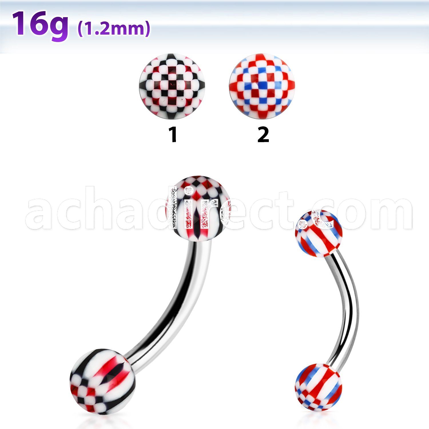 bnedxu steel eyebrow banana w 3mm balls w checker pattern