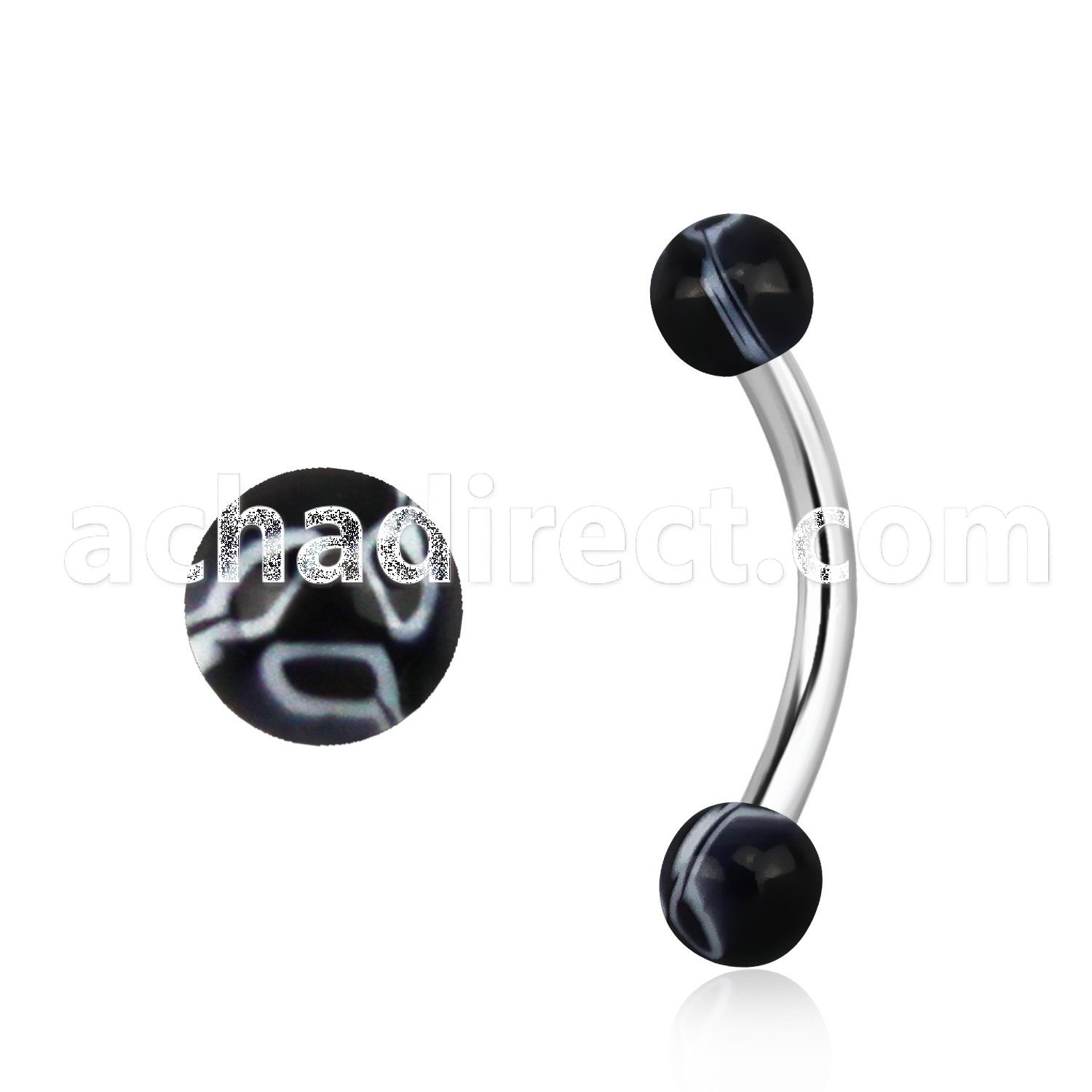 bnedxx steel eyebrow banana w 3mm black white flower balls