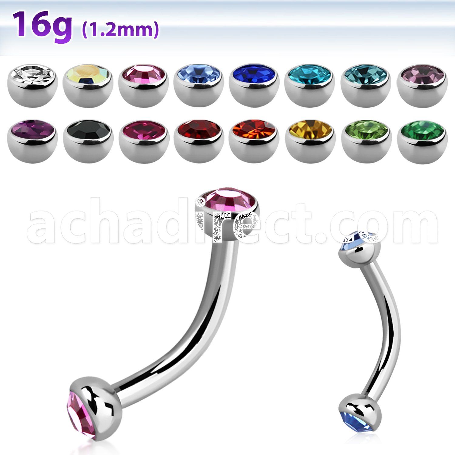 bnehjb3 316l steel eyebrow banana with 3mm bezel set balls